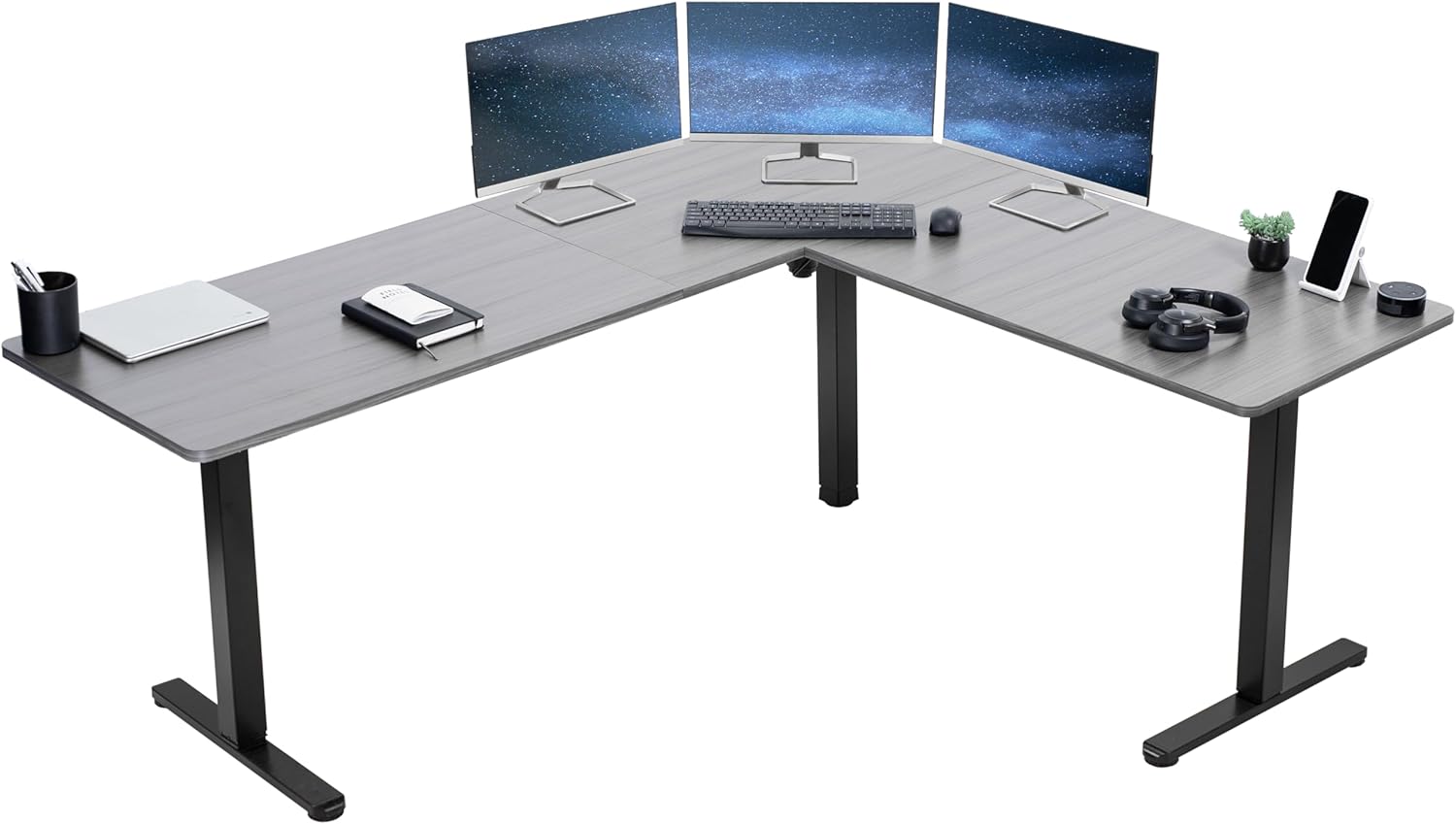 VIVO Electric Corner 63 x 55 inch L-Shaped Standing Desk, Memory Height Adjustment, Black Top Black Frame, DESK-E3CTB
