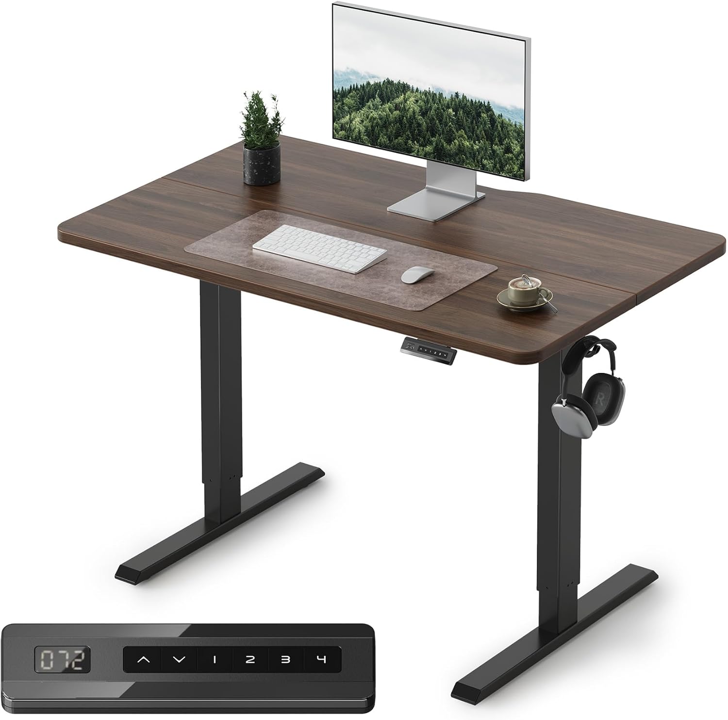 FEZIBO Standing Desk, 48 × 24 Inches Electric Height Adjustable, Sit and Stand Up, Computer Office Desk with Splice Board, White Frame/Maple TOP