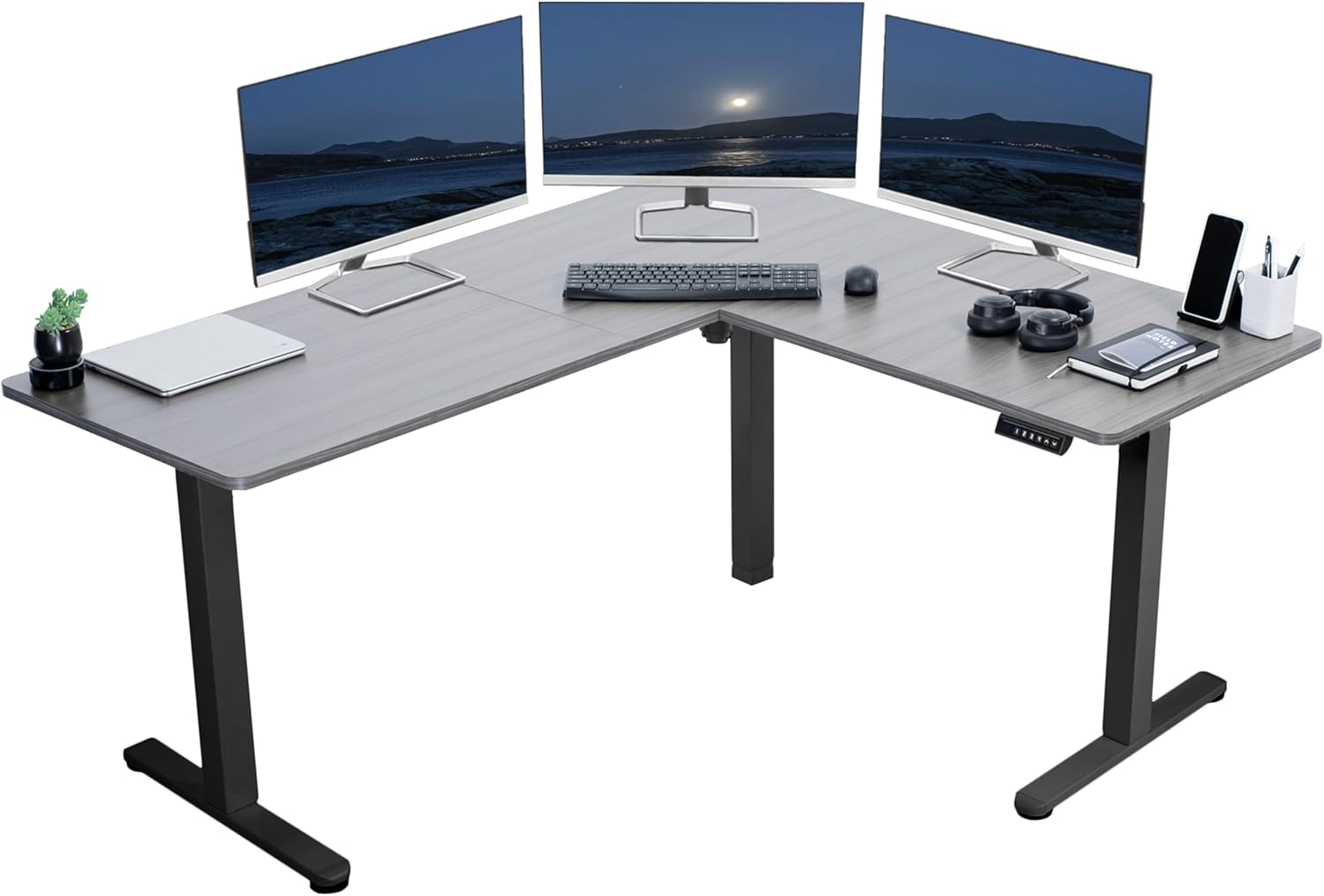 VIVO Electric Corner 63 x 55 inch L-Shaped Standing Desk, Memory Height Adjustment, Black Top Black Frame, DESK-E3CTB