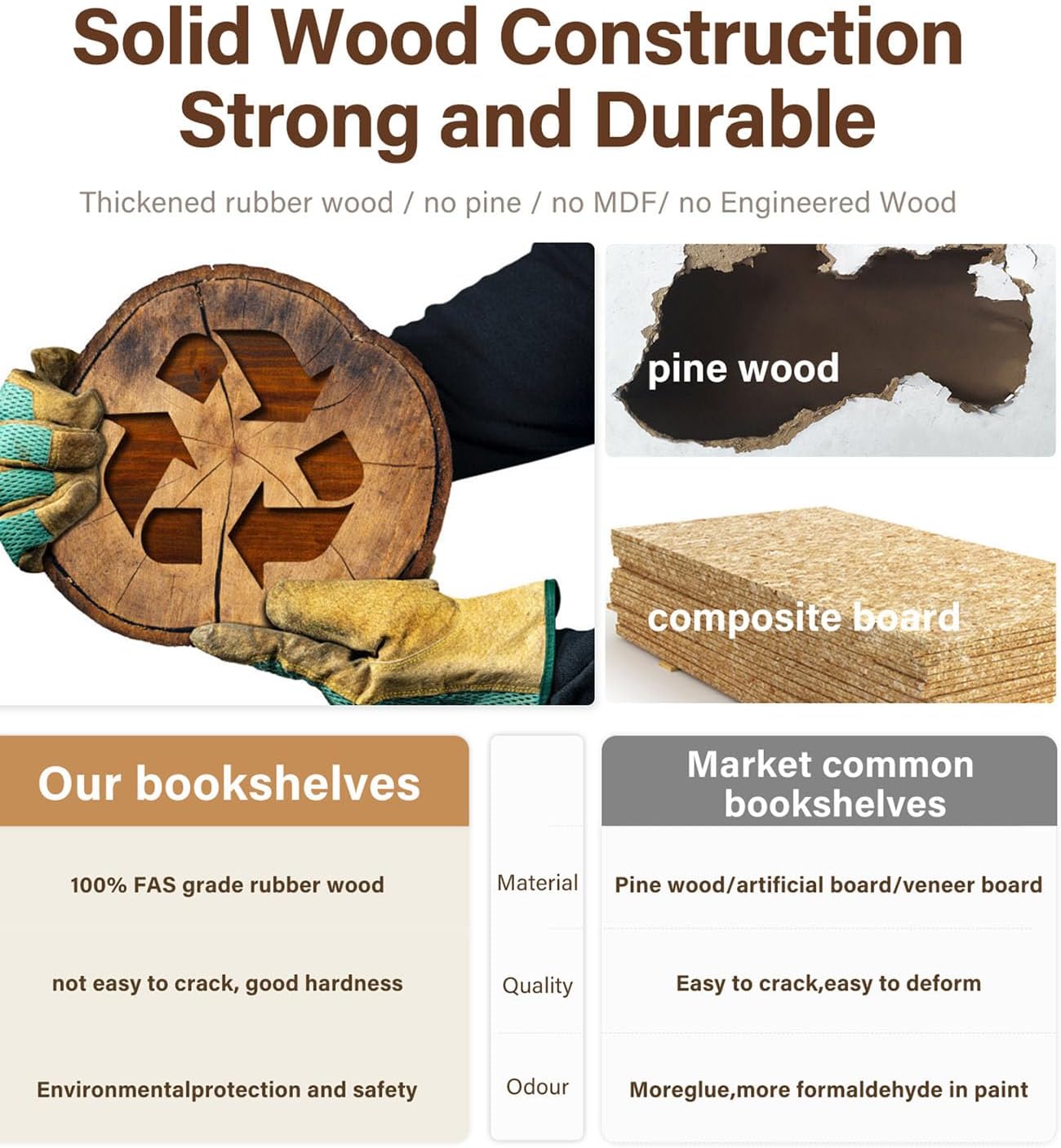 3-Shelf solid wood book case with corrugated tempered glass doors dusty wooden bookshelf Flip-Up Doors original wood midcentury modern book cases/shelves 3 tier for home office with installation tool