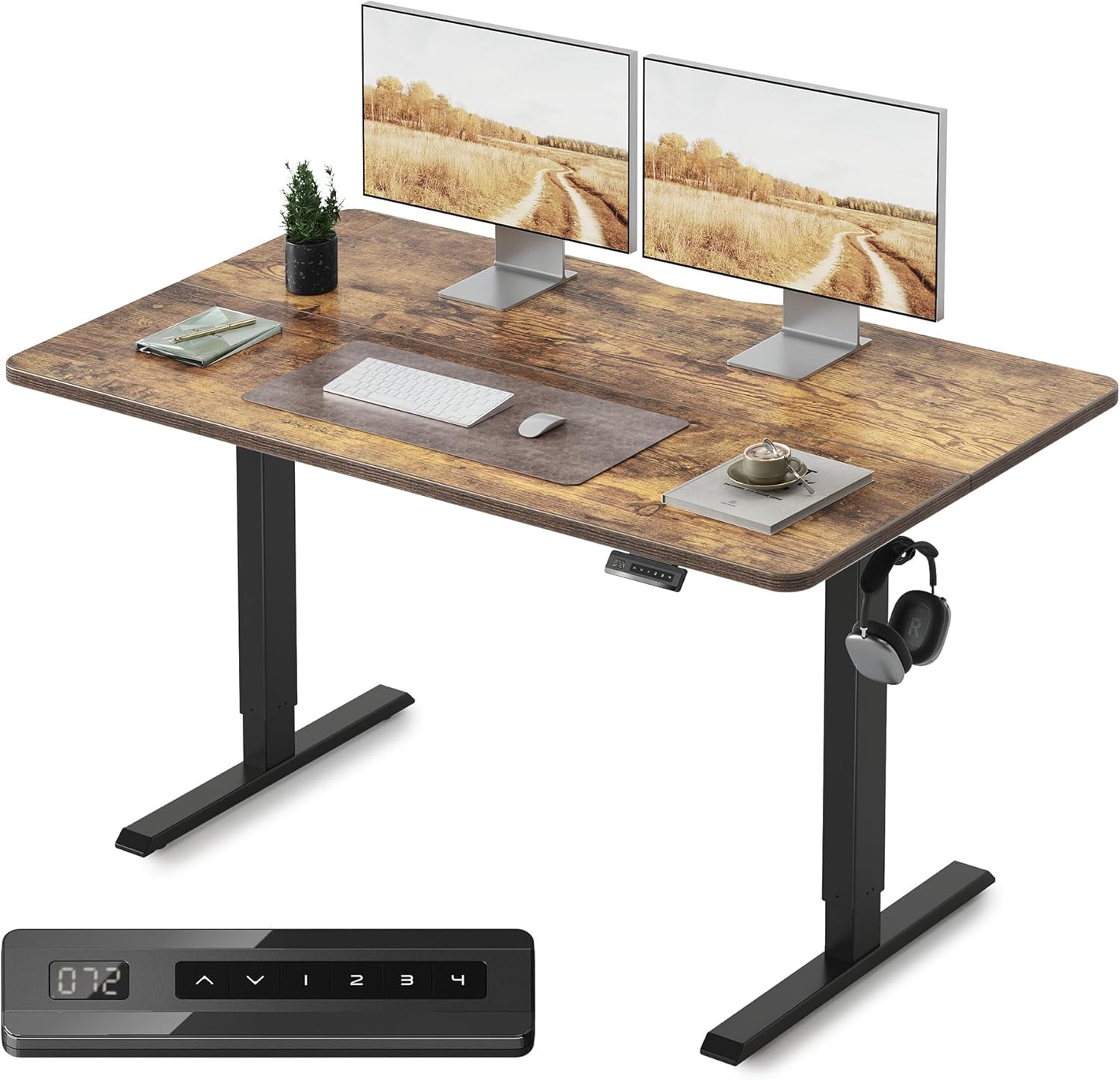 FEZIBO Standing Desk, 48 × 24 Inches Electric Height Adjustable, Sit and Stand Up, Computer Office Desk with Splice Board, White Frame/Maple TOP