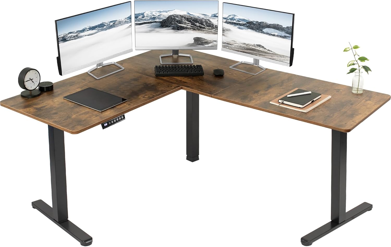 VIVO Electric Corner 63 x 55 inch L-Shaped Standing Desk, Memory Height Adjustment, Black Top Black Frame, DESK-E3CTB