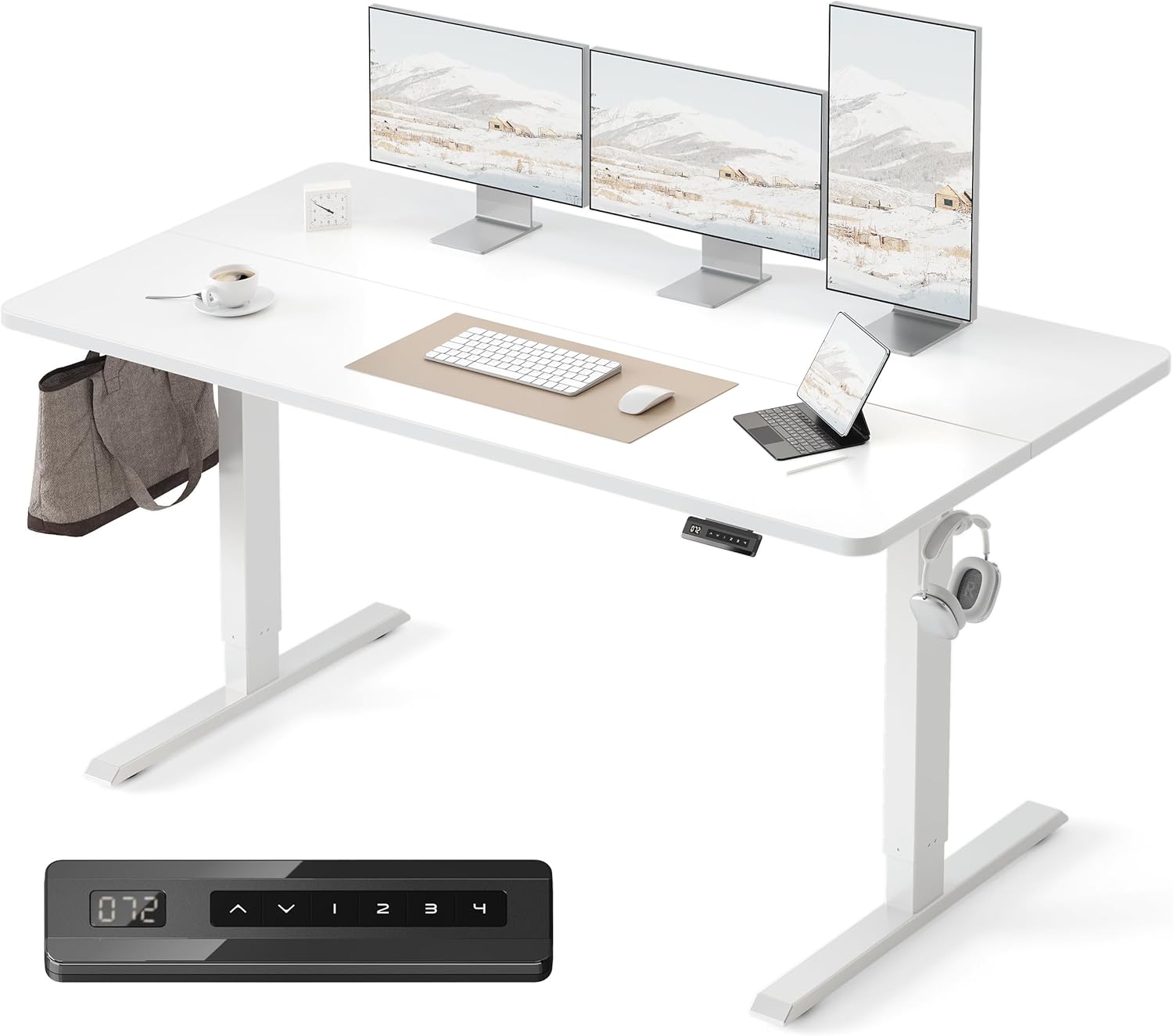 FEZIBO Standing Desk, 48 × 24 Inches Electric Height Adjustable, Sit and Stand Up, Computer Office Desk with Splice Board, White Frame/Maple TOP