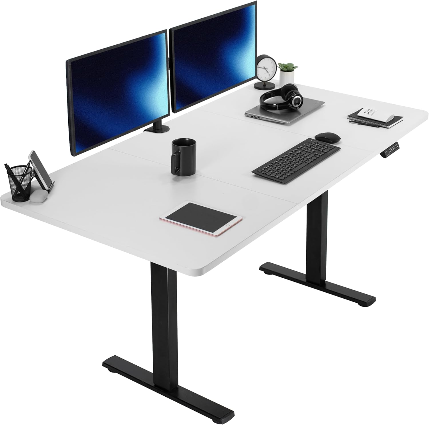 VIVO Electric 60 x 30 in Standing Desk, Memory Height Adjustment, 1B Series, Holds 220 lbs, Black Top Black Frame, DESK-KIT-1B6B-30