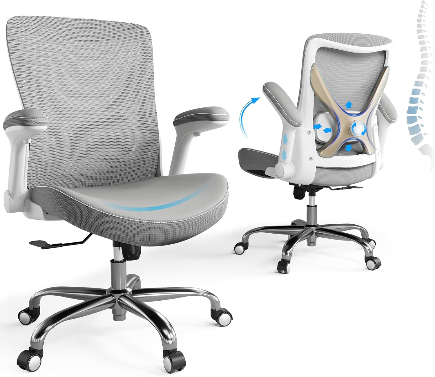 Ergonomic Office Chair-Computer X-Shaped Chair Mesh PU Leather with Adjustable Lumbar Support-Executive Desk Chair High Back with Headrest Flip-Up Arms for Long Hours (Black)