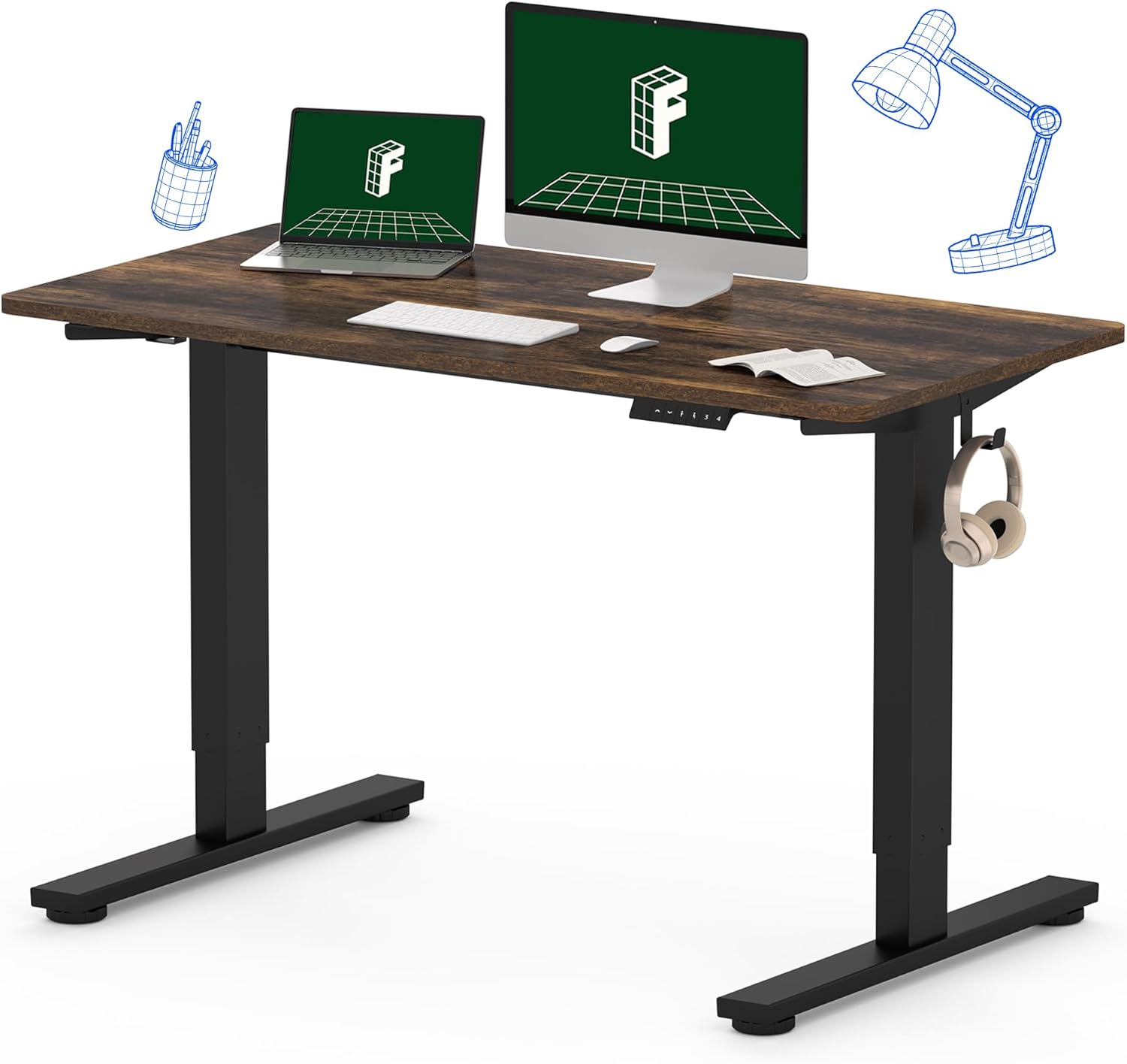 FLEXISPOT One-Piece Electric Standing Desk, 60 x 24 Inches Adjustable Desk with Seamless Desktop, Memory Controller Height Adjustment (Black Frame + Black Desktop, 2 Packages)