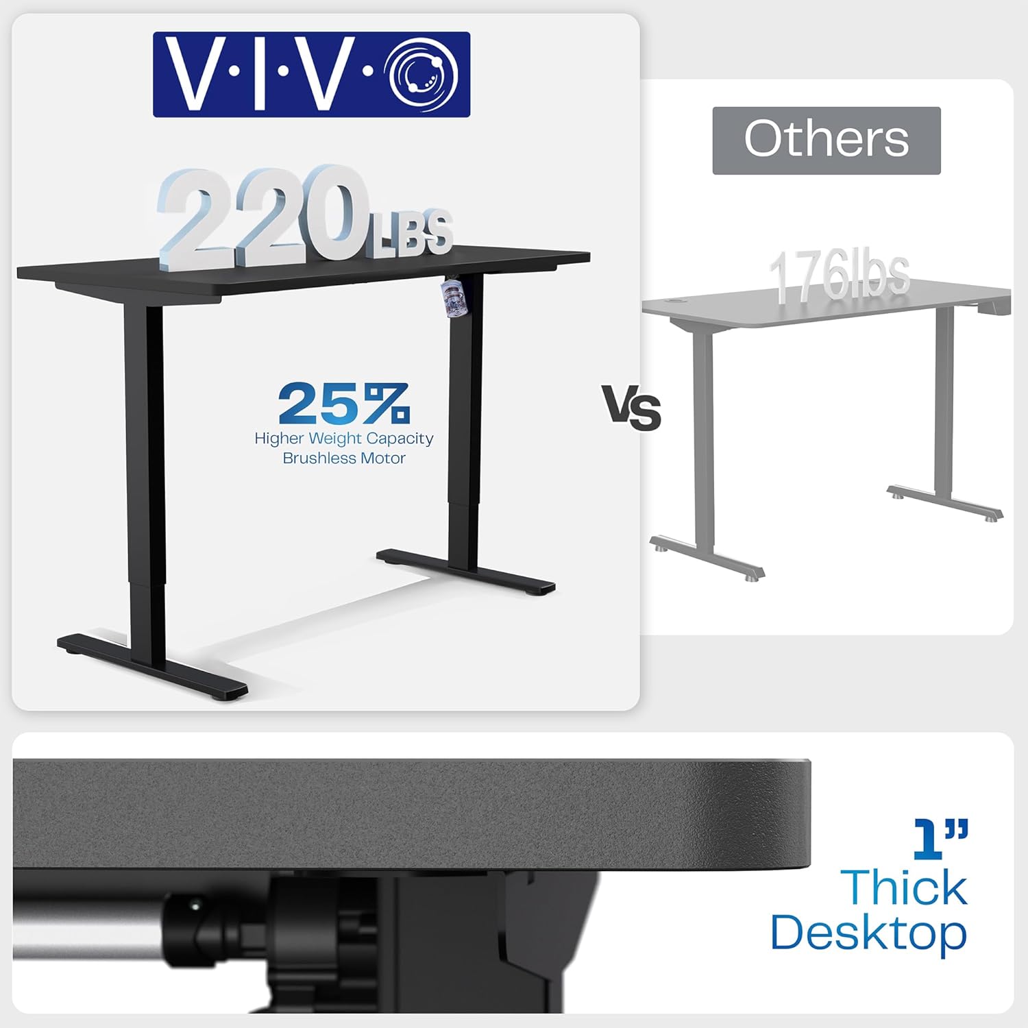 VIVO Electric 60 x 30 in Standing Desk, Memory Height Adjustment, 1B Series, Holds 220 lbs, Black Top Black Frame, DESK-KIT-1B6B-30
