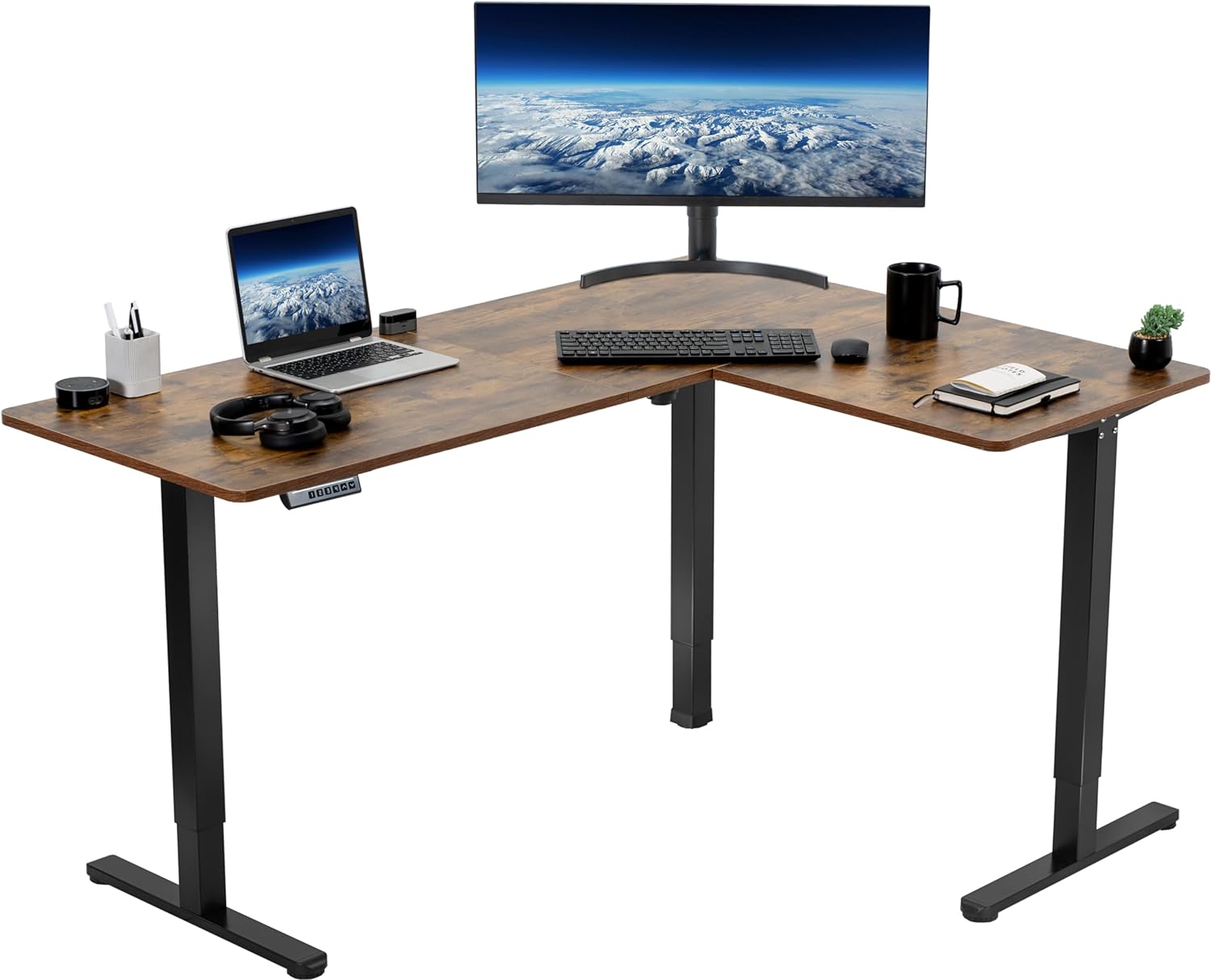 VIVO Electric Corner 63 x 55 inch L-Shaped Standing Desk, Memory Height Adjustment, Black Top Black Frame, DESK-E3CTB