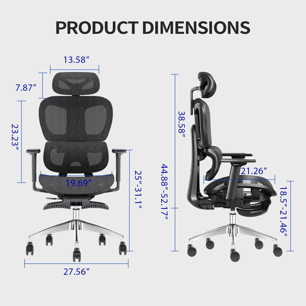 PatioMage Ergonomic Office Chair, Big and Tall Desk Chair with Adjustable Lumbar Support & Seat Depth, High Back Computer Chair, Swivel Mesh Chairs with Wheels for Home Office, Black