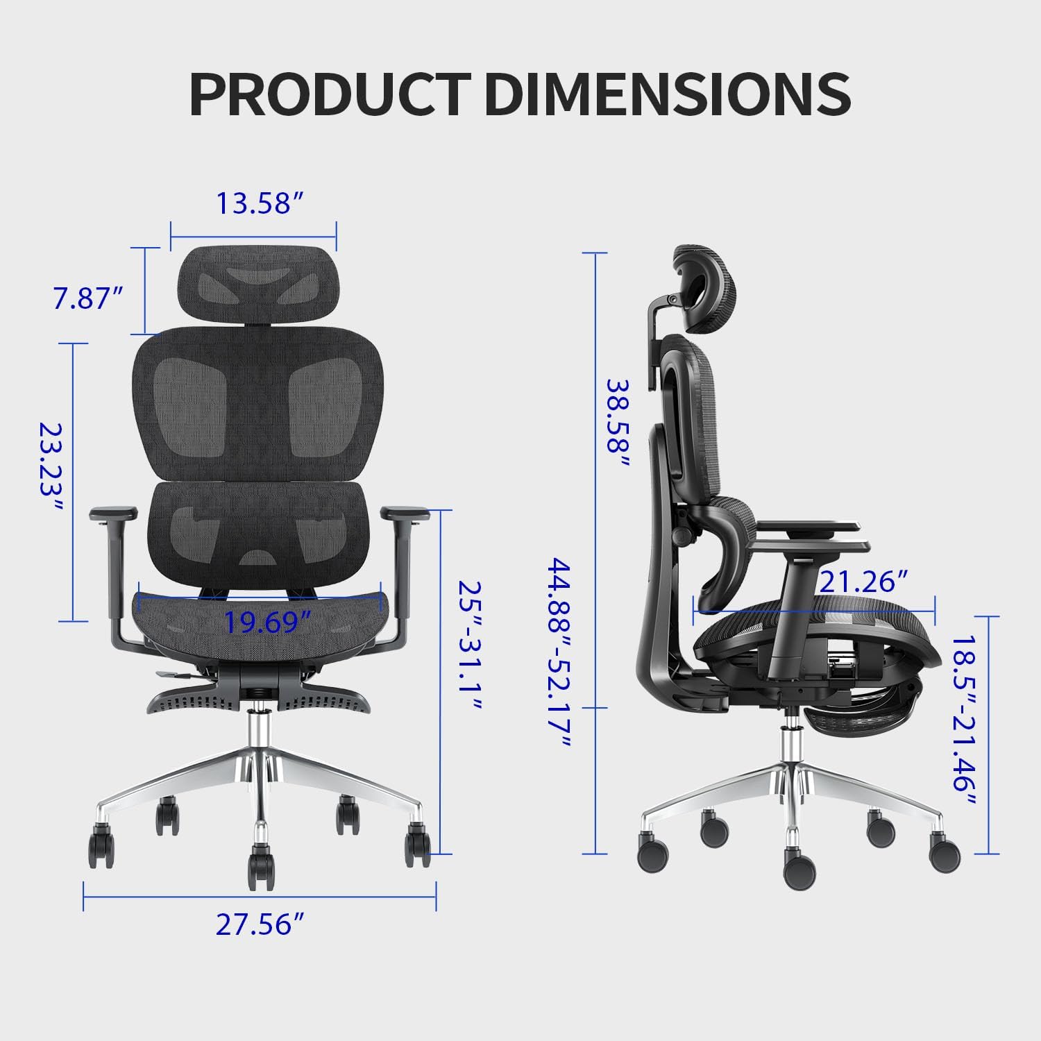 PatioMage Ergonomic Office Chair, Big and Tall Desk Chair with Adjustable Lumbar Support & Seat Depth, High Back Computer Chair, Swivel Mesh Chairs with Wheels for Home Office, Black
