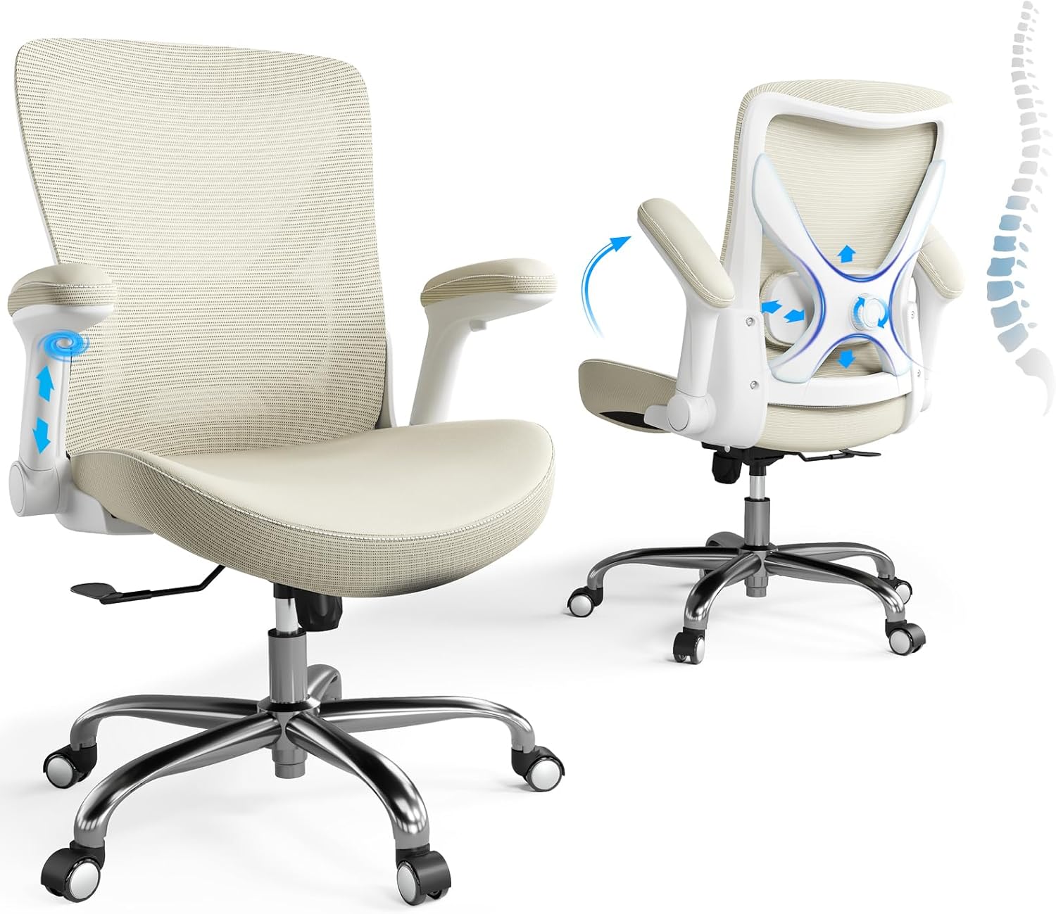 Ergonomic Office Chair-Computer X-Shaped Chair Mesh PU Leather with Adjustable Lumbar Support-Executive Desk Chair High Back with Headrest Flip-Up Arms for Long Hours (Black)