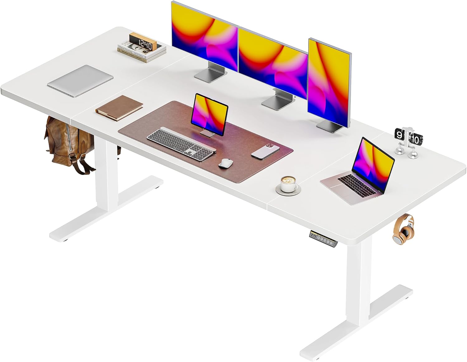 Huuger 63 x 28 Large Electric Standing Desk, Height Adjustable Computer Desk, 27.6" Deep Desktop, Stand up Gaming Office Table with 2 Hooks, 3 Preset Heights, for Home Office, Black