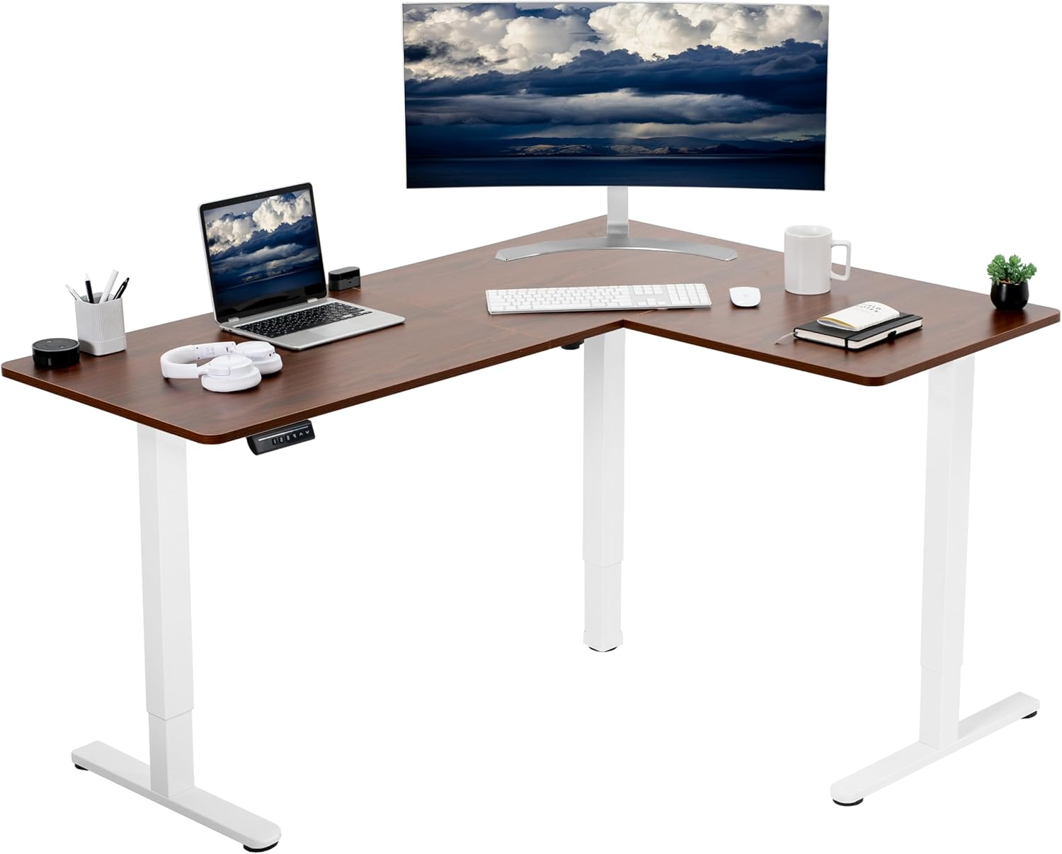 VIVO Electric Corner 63 x 55 inch L-Shaped Standing Desk, Memory Height Adjustment, Black Top Black Frame, DESK-E3CTB