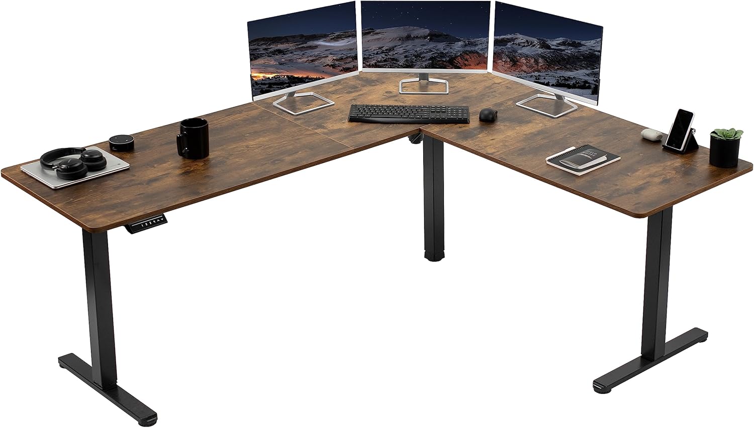 VIVO Electric Corner 63 x 55 inch L-Shaped Standing Desk, Memory Height Adjustment, Black Top Black Frame, DESK-E3CTB