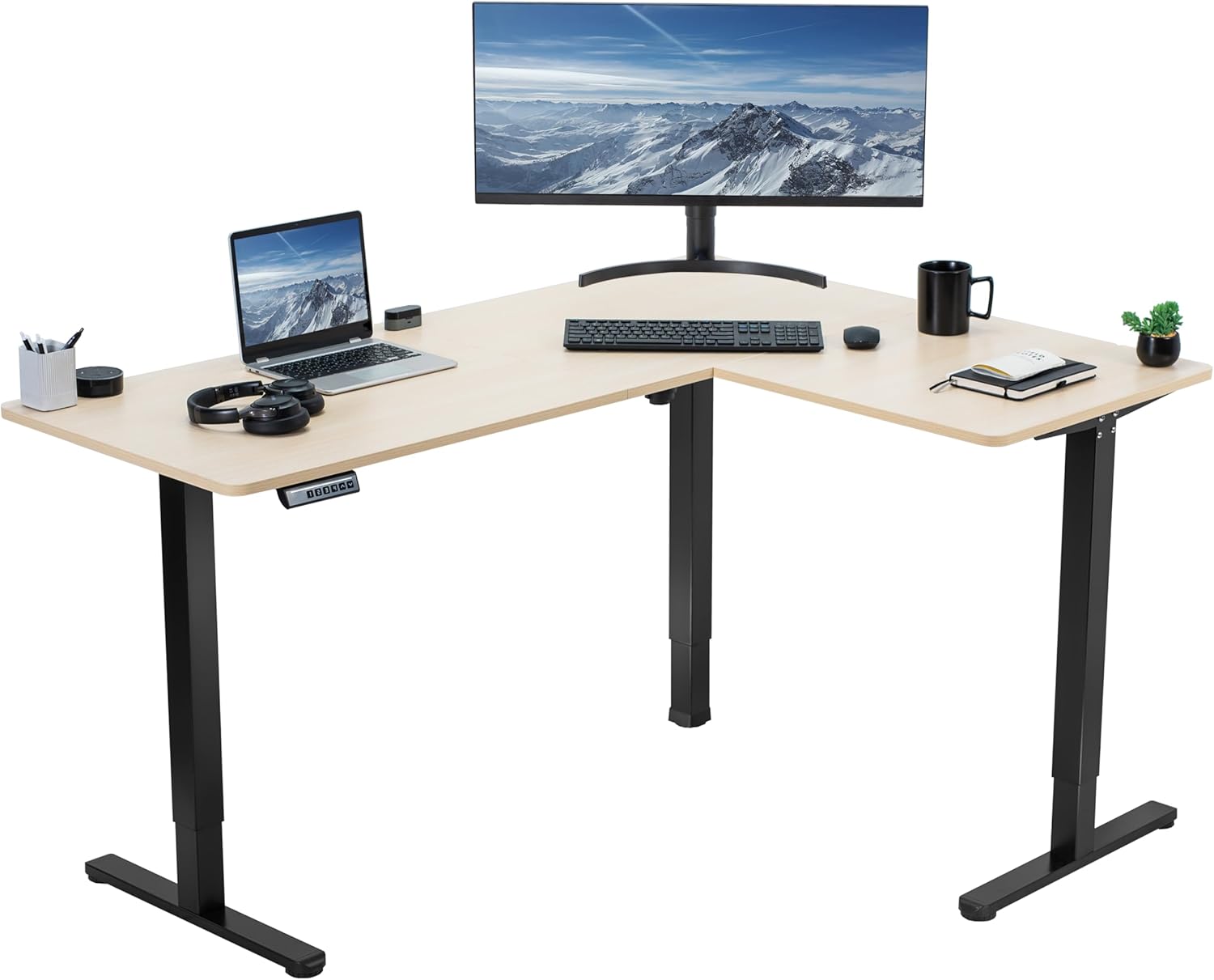VIVO Electric Corner 63 x 55 inch L-Shaped Standing Desk, Memory Height Adjustment, Black Top Black Frame, DESK-E3CTB