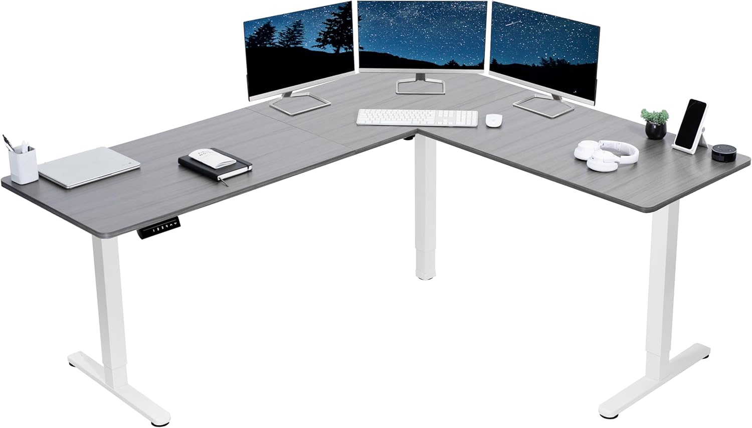VIVO Electric Corner 63 x 55 inch L-Shaped Standing Desk, Memory Height Adjustment, Black Top Black Frame, DESK-E3CTB