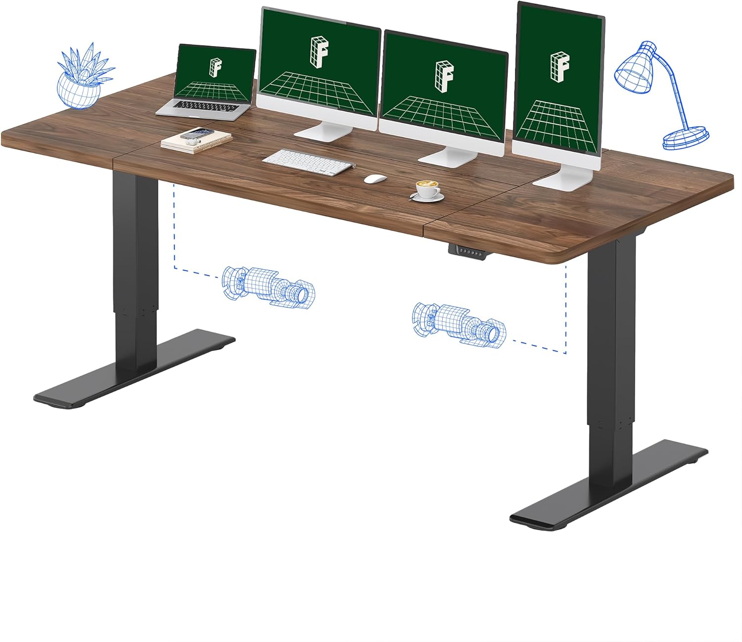 FLEXISPOT One-Piece Electric Standing Desk, 60 x 24 Inches Adjustable Desk with Seamless Desktop, Memory Controller Height Adjustment (Black Frame + Black Desktop, 2 Packages)