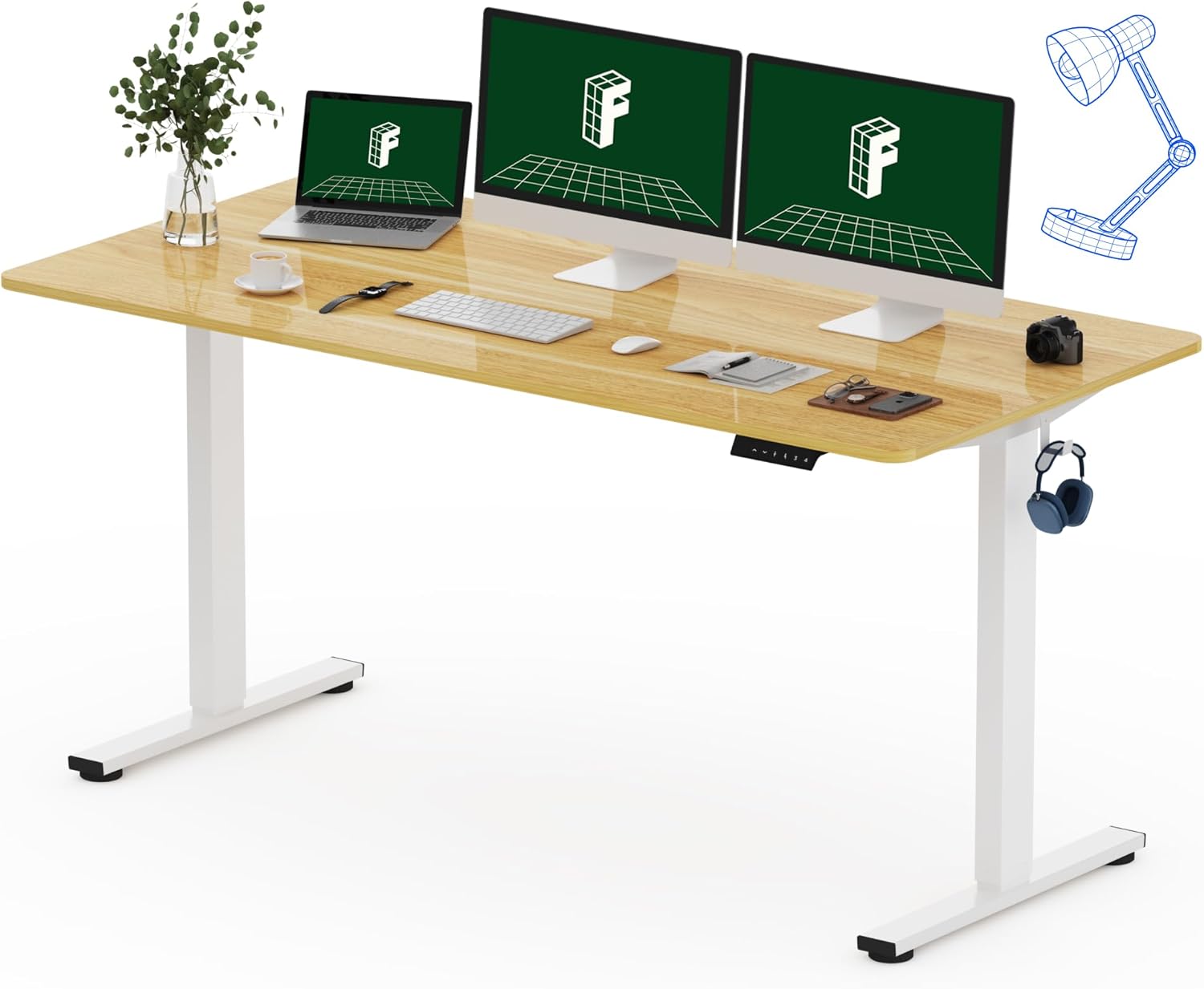 FLEXISPOT One-Piece Electric Standing Desk, 60 x 24 Inches Adjustable Desk with Seamless Desktop, Memory Controller Height Adjustment (Black Frame + Black Desktop, 2 Packages)