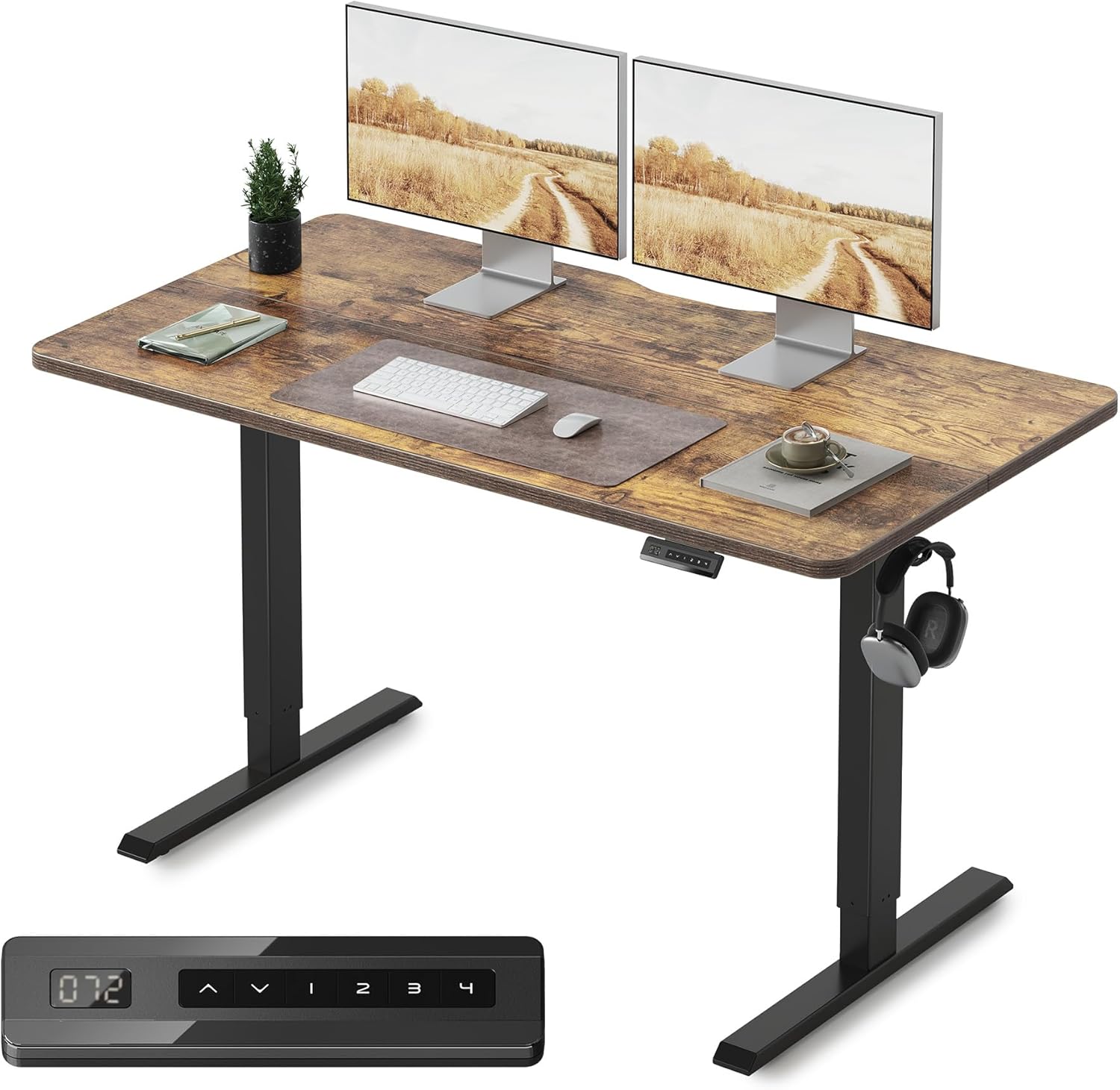 FEZIBO Standing Desk, 48 × 24 Inches Electric Height Adjustable, Sit and Stand Up, Computer Office Desk with Splice Board, White Frame/Maple TOP