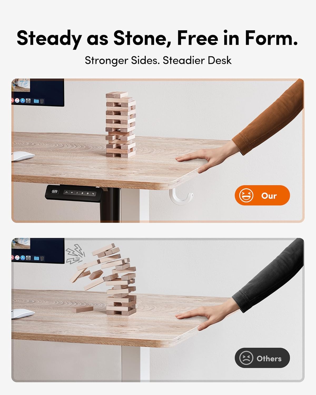 FEZIBO Standing Desk, 48 × 24 Inches Electric Height Adjustable, Sit and Stand Up, Computer Office Desk with Splice Board, White Frame/Maple TOP