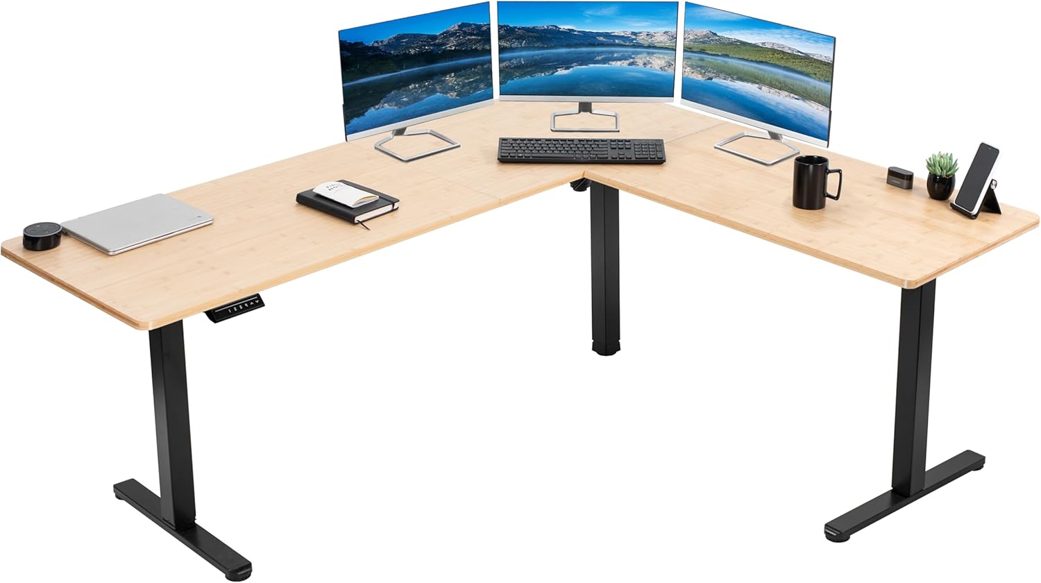VIVO Electric Corner 63 x 55 inch L-Shaped Standing Desk, Memory Height Adjustment, Black Top Black Frame, DESK-E3CTB