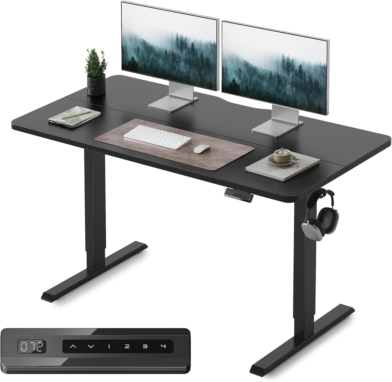 FEZIBO Standing Desk, 48 × 24 Inches Electric Height Adjustable, Sit and Stand Up, Computer Office Desk with Splice Board, White Frame/Maple TOP
