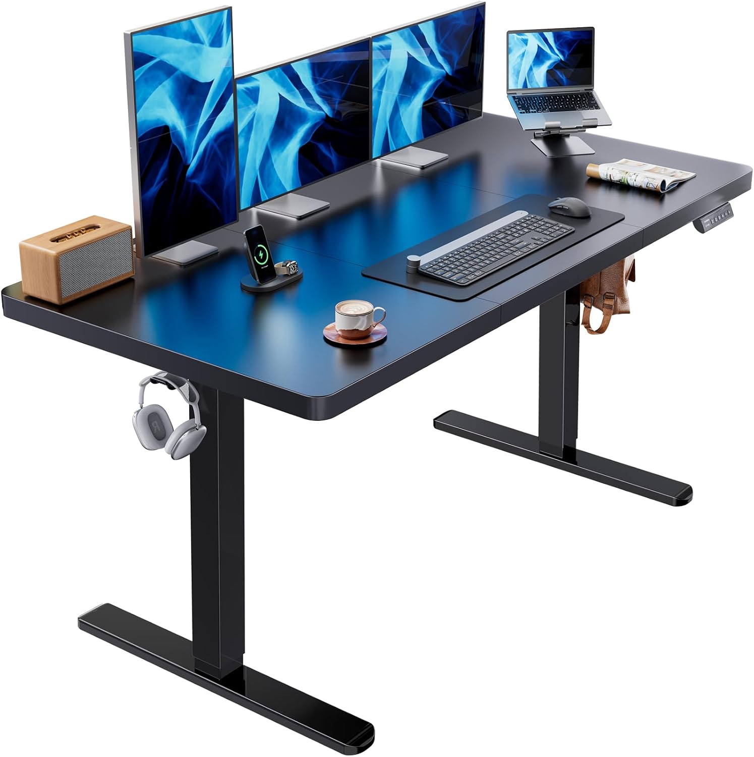 HUANUO 71 x 30 inch Electric Standing Desk, Powerful Brushless Motor Large Height Adjustable Table, 4 Memory Preset Sit Stand Up Desk, Home Office Computer Table with Thick T-Shaped Frame