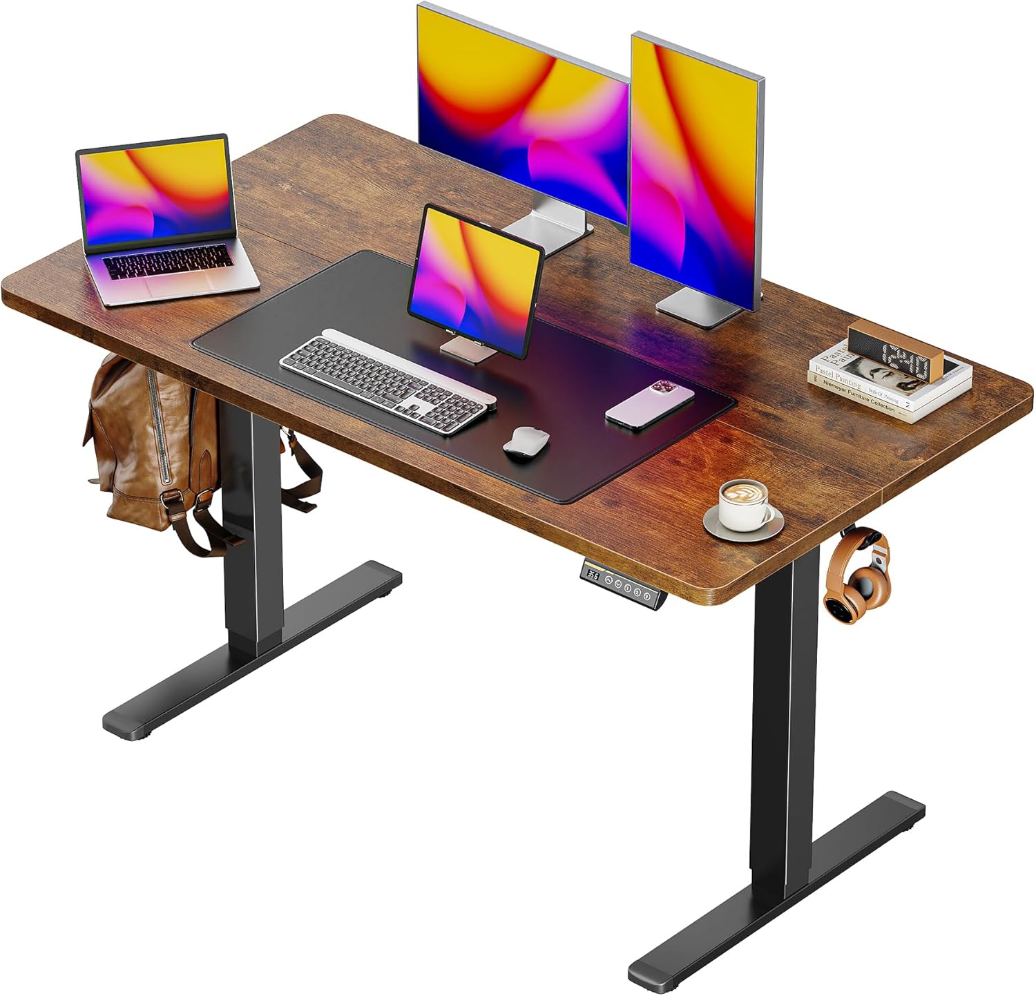 Huuger 63 x 28 Large Electric Standing Desk, Height Adjustable Computer Desk, 27.6" Deep Desktop, Stand up Gaming Office Table with 2 Hooks, 3 Preset Heights, for Home Office, Black