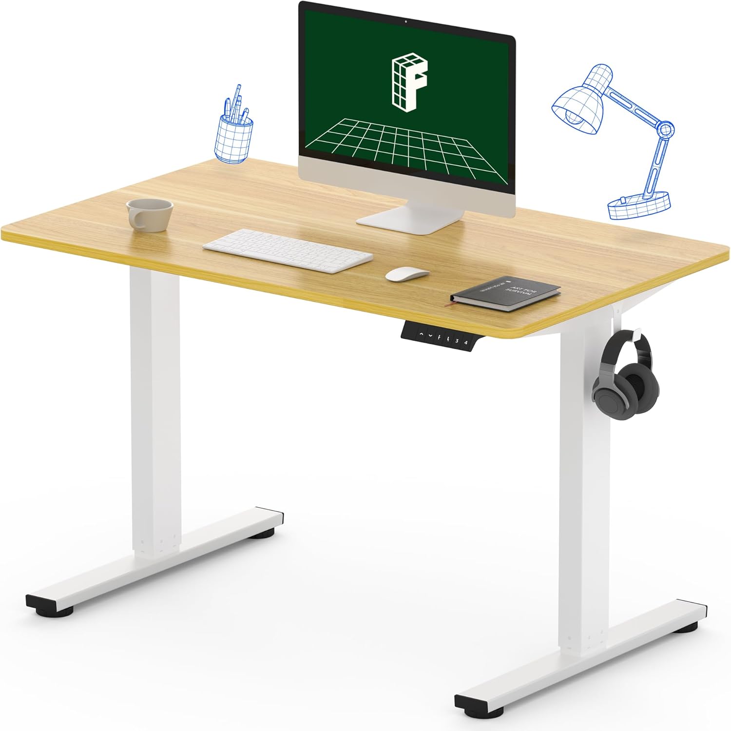 FLEXISPOT One-Piece Electric Standing Desk, 60 x 24 Inches Adjustable Desk with Seamless Desktop, Memory Controller Height Adjustment (Black Frame + Black Desktop, 2 Packages)