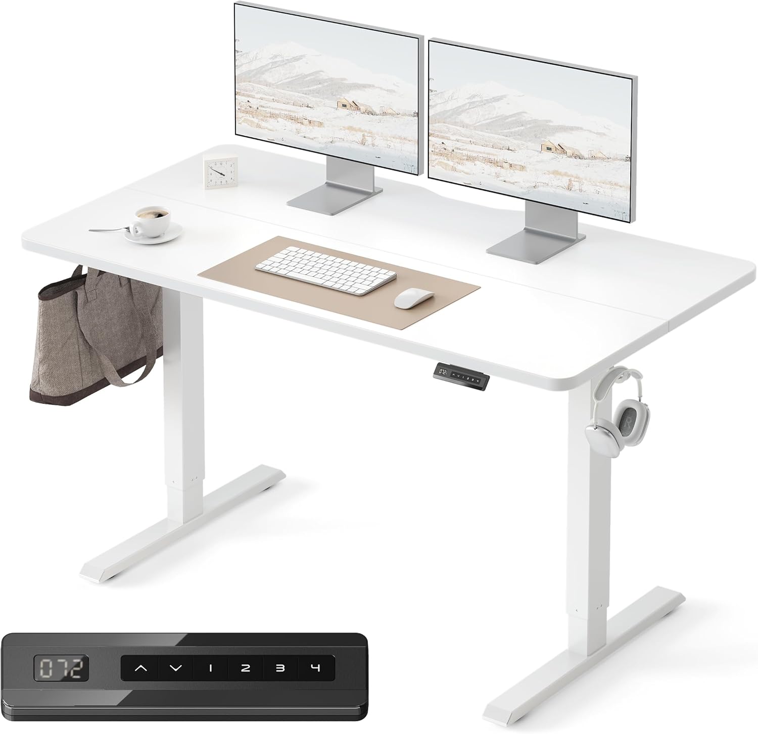 FEZIBO Standing Desk, 48 × 24 Inches Electric Height Adjustable, Sit and Stand Up, Computer Office Desk with Splice Board, White Frame/Maple TOP