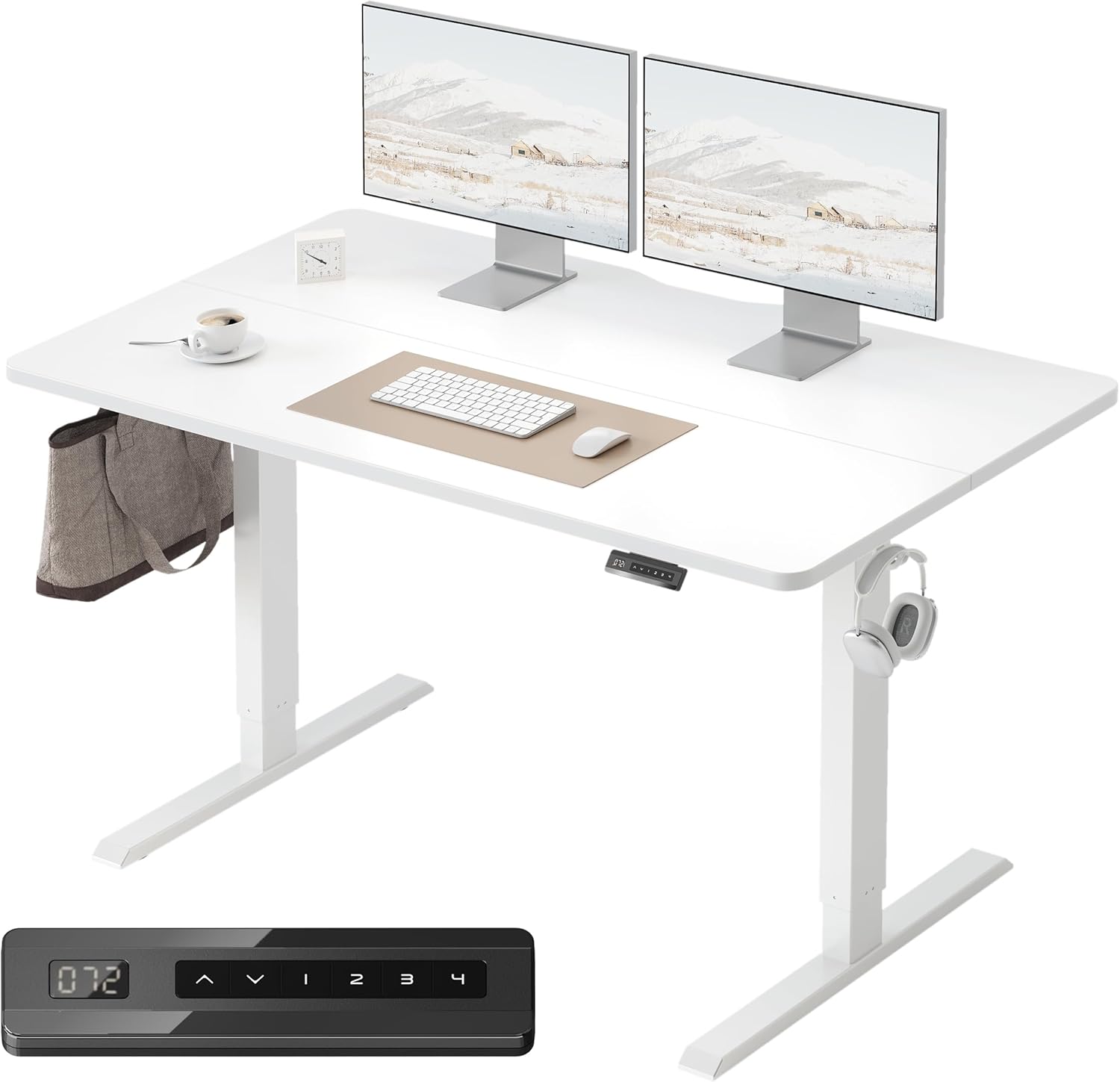 FEZIBO Standing Desk, 48 × 24 Inches Electric Height Adjustable, Sit and Stand Up, Computer Office Desk with Splice Board, White Frame/Maple TOP