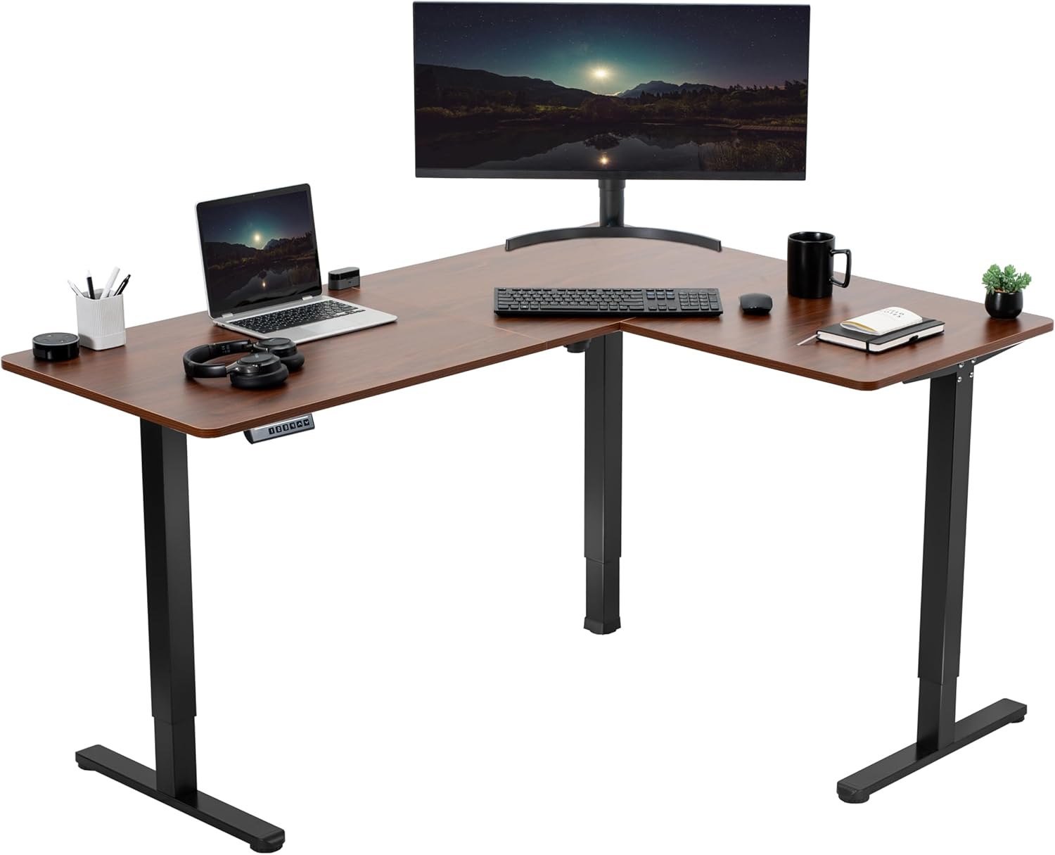 VIVO Electric Corner 63 x 55 inch L-Shaped Standing Desk, Memory Height Adjustment, Black Top Black Frame, DESK-E3CTB
