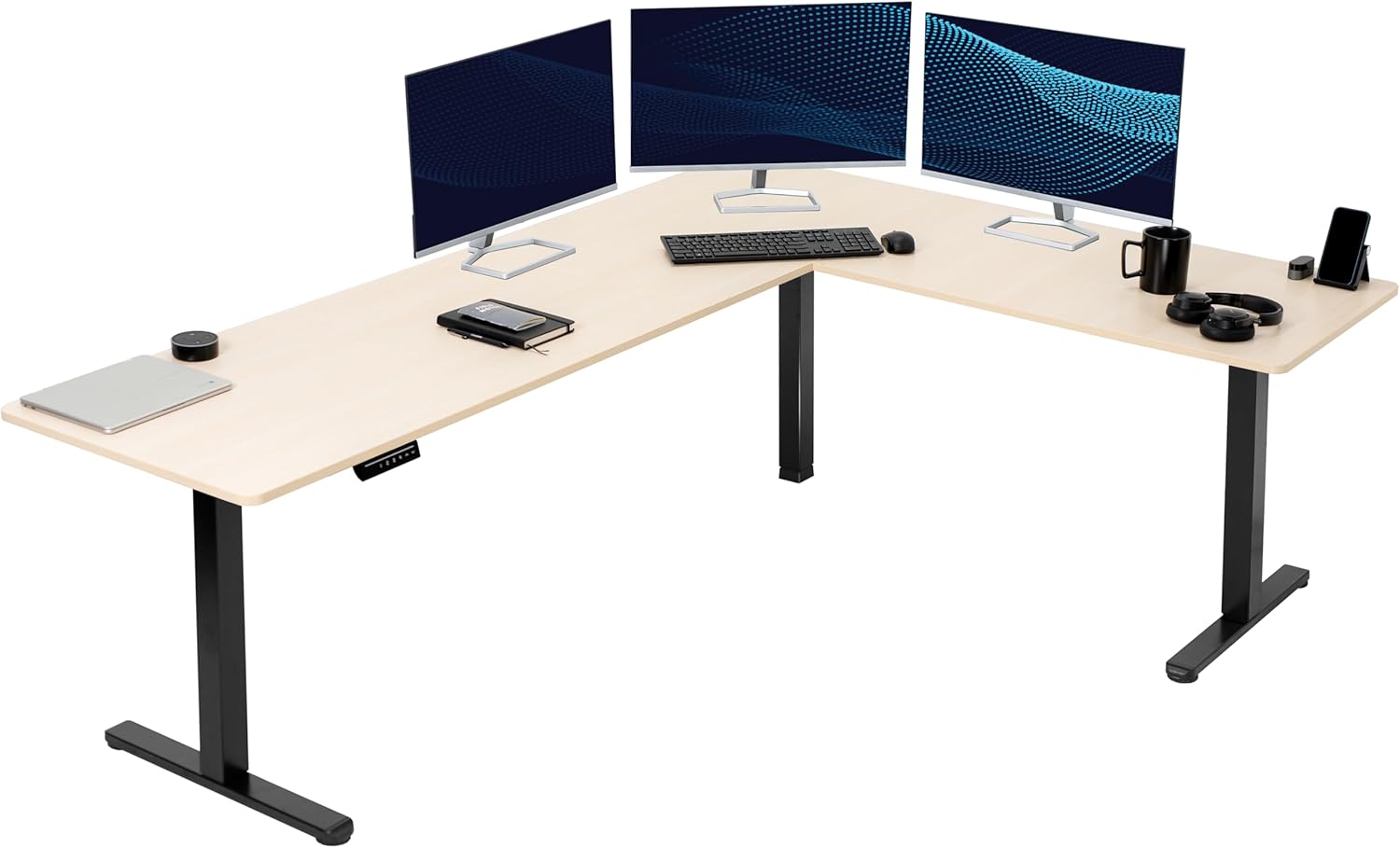 VIVO Electric Corner 63 x 55 inch L-Shaped Standing Desk, Memory Height Adjustment, Black Top Black Frame, DESK-E3CTB
