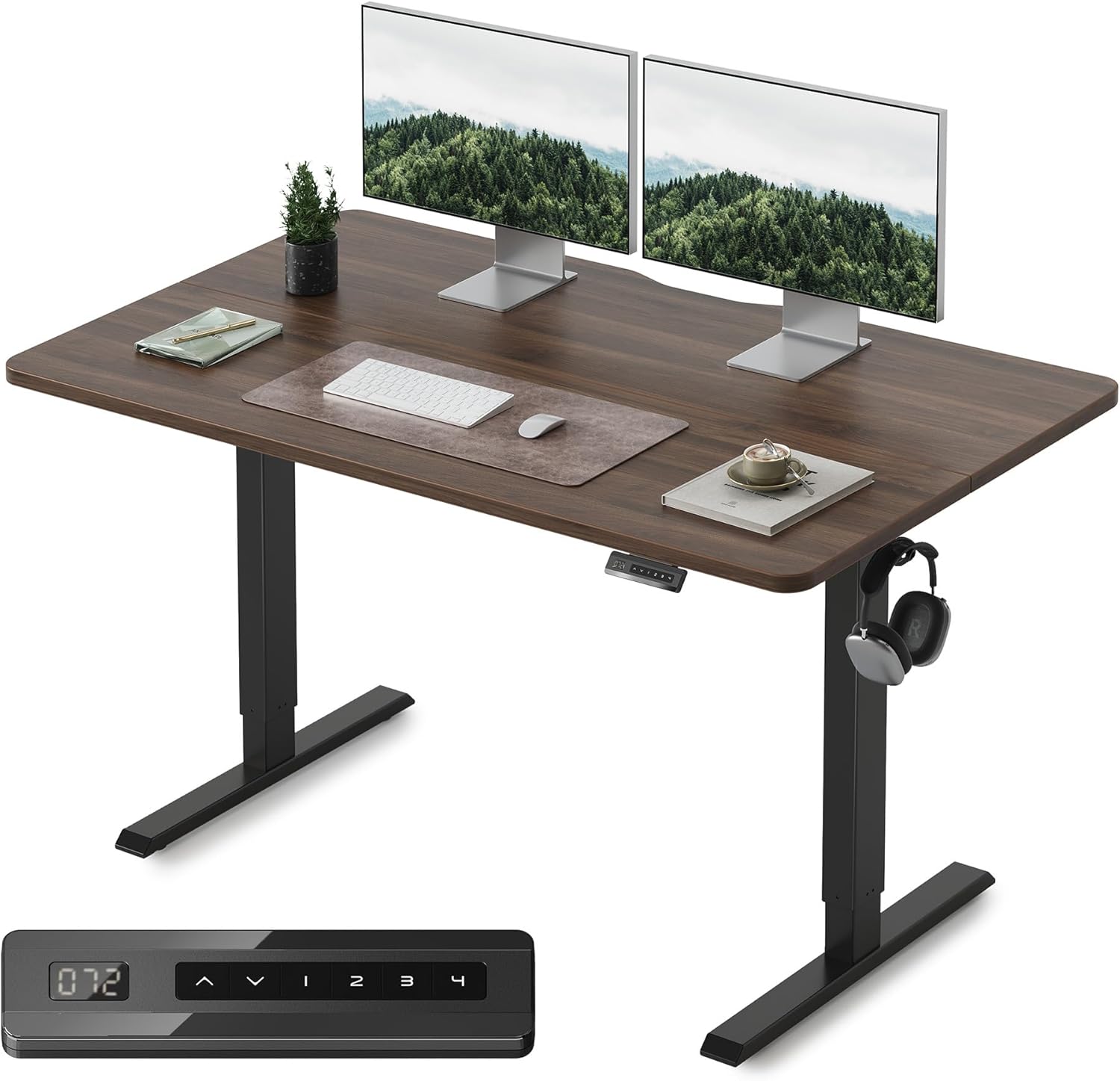 FEZIBO Standing Desk, 48 × 24 Inches Electric Height Adjustable, Sit and Stand Up, Computer Office Desk with Splice Board, White Frame/Maple TOP