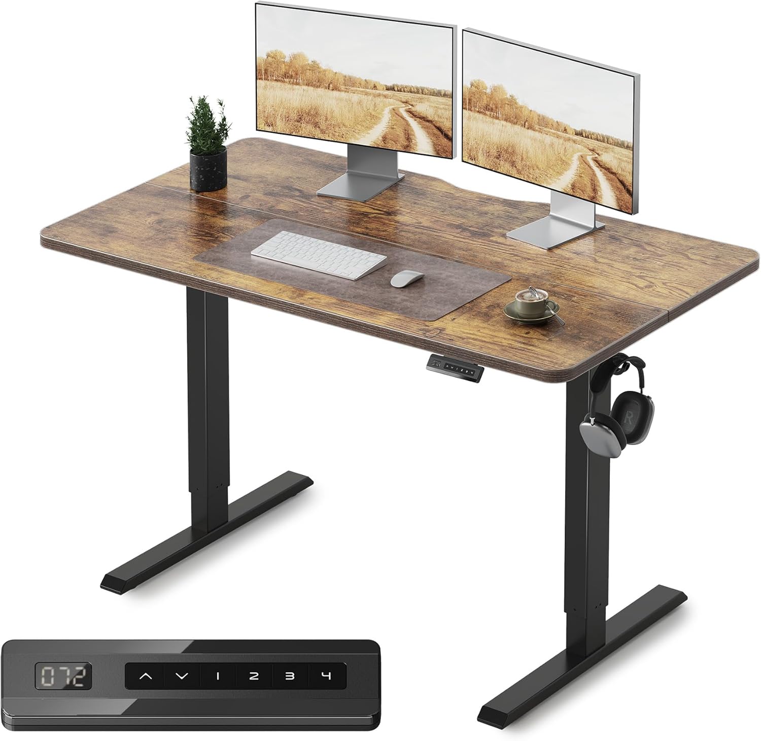 FEZIBO Standing Desk, 48 × 24 Inches Electric Height Adjustable, Sit and Stand Up, Computer Office Desk with Splice Board, White Frame/Maple TOP
