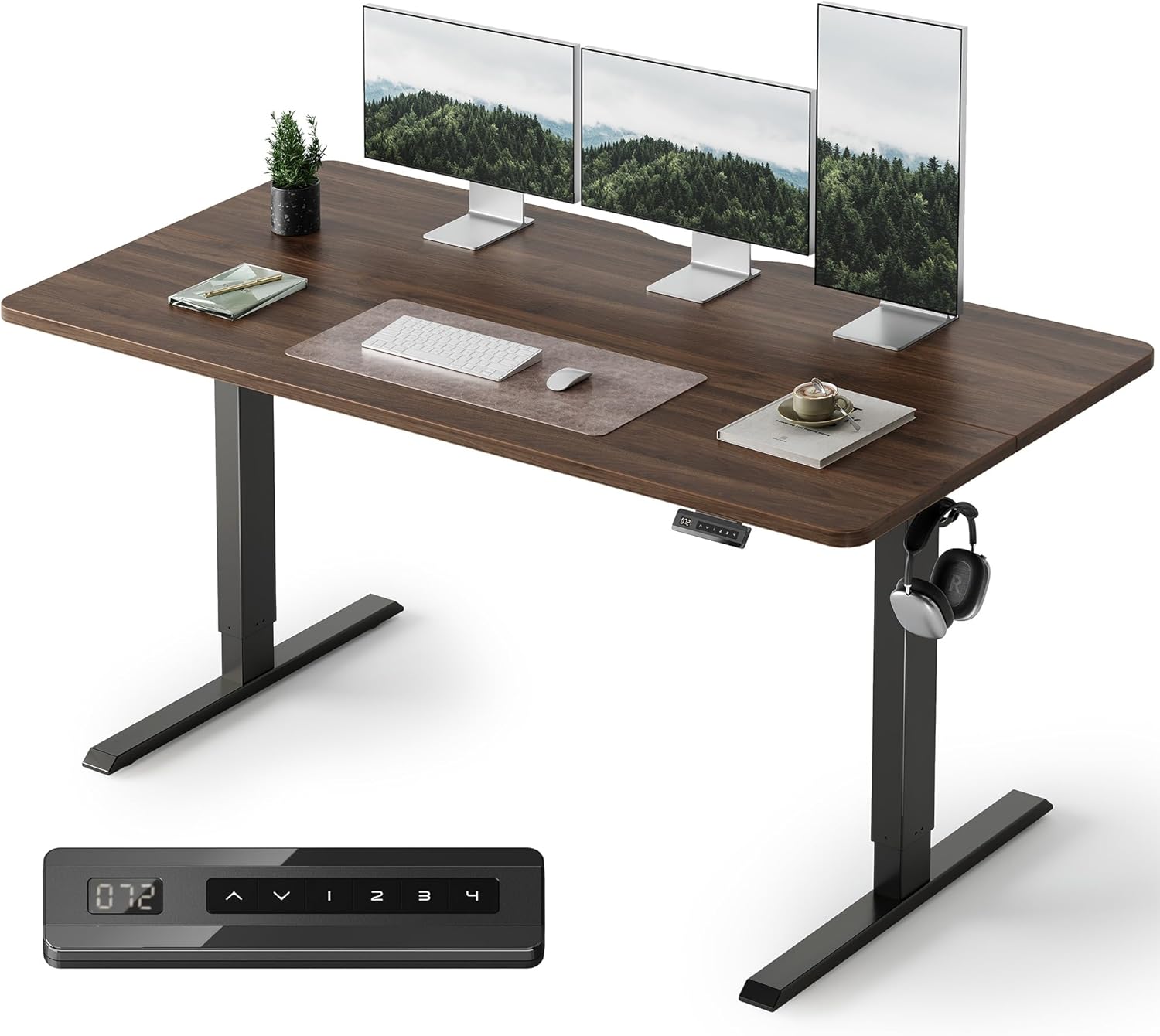 FEZIBO Standing Desk, 48 × 24 Inches Electric Height Adjustable, Sit and Stand Up, Computer Office Desk with Splice Board, White Frame/Maple TOP