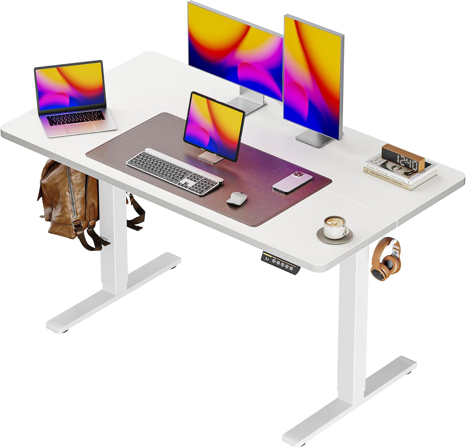 Huuger 63 x 28 Large Electric Standing Desk, Height Adjustable Computer Desk, 27.6" Deep Desktop, Stand up Gaming Office Table with 2 Hooks, 3 Preset Heights, for Home Office, Black