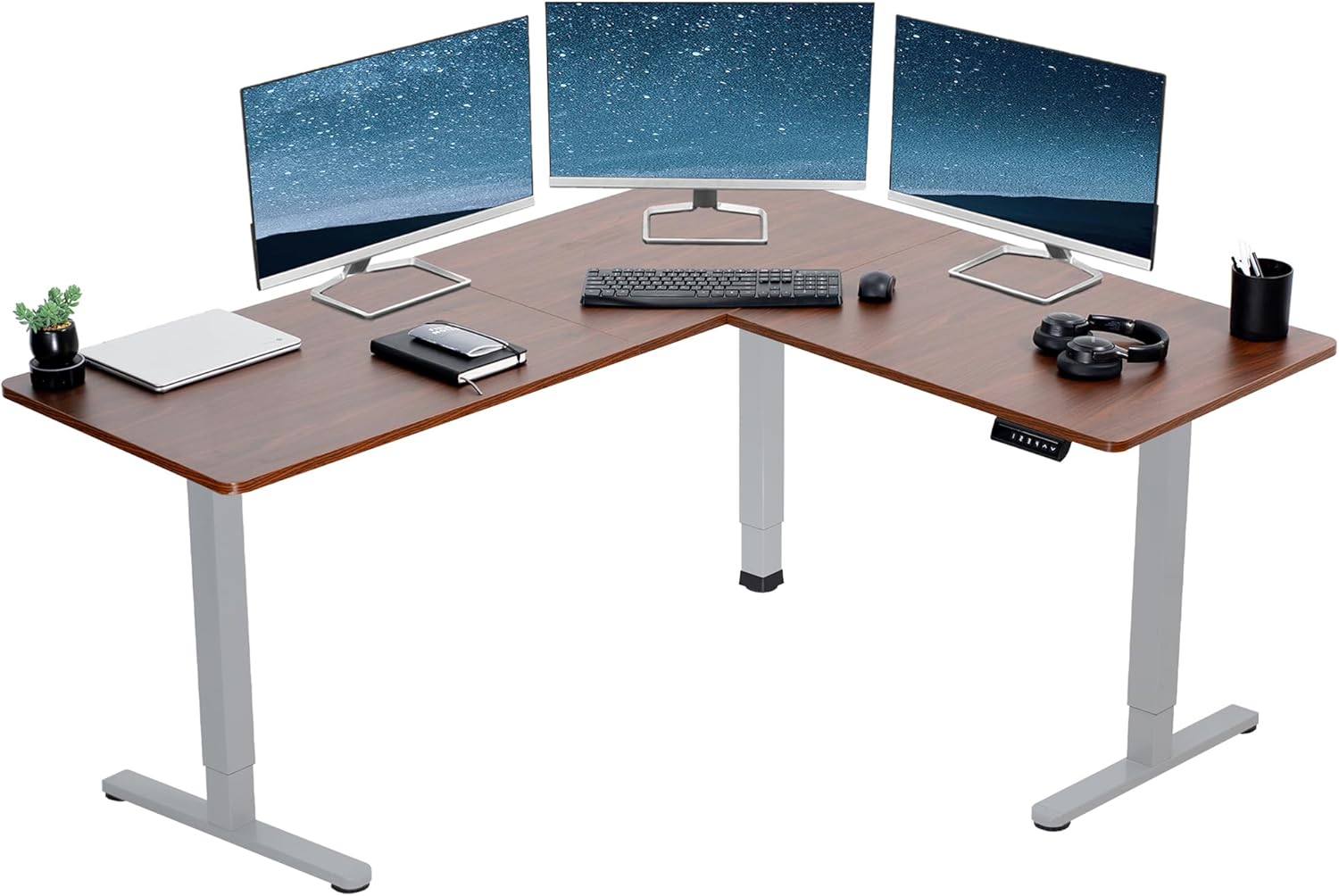 VIVO Electric Corner 63 x 55 inch L-Shaped Standing Desk, Memory Height Adjustment, Black Top Black Frame, DESK-E3CTB