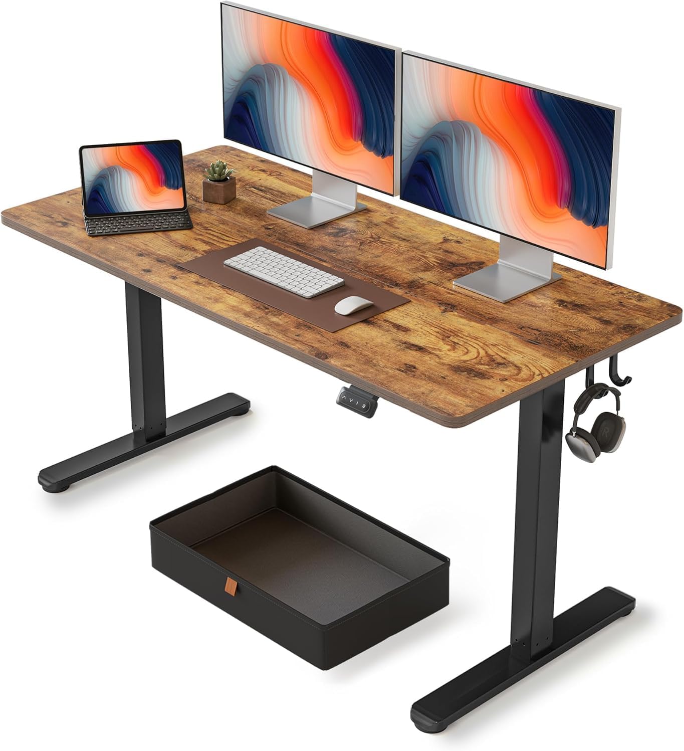FEZIBO Standing Desk, 48 × 24 Inches Electric Height Adjustable, Sit and Stand Up, Computer Office Desk with Splice Board, White Frame/Maple TOP