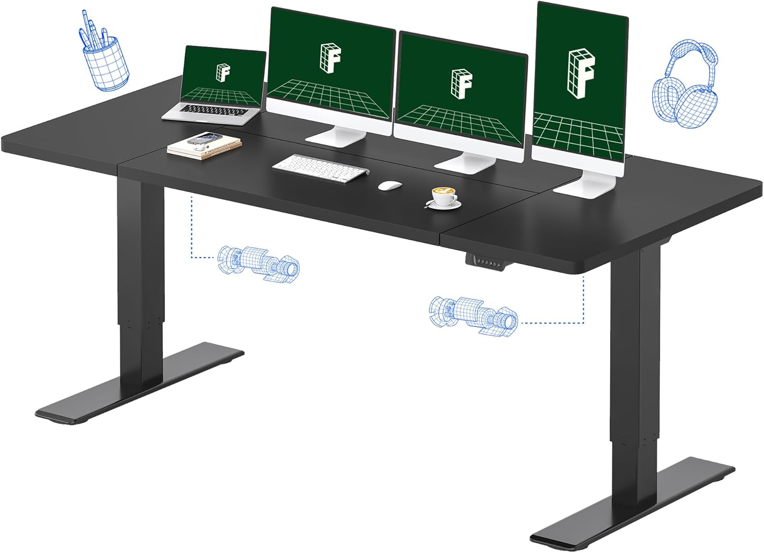 FLEXISPOT One-Piece Electric Standing Desk, 60 x 24 Inches Adjustable Desk with Seamless Desktop, Memory Controller Height Adjustment (Black Frame + Black Desktop, 2 Packages)