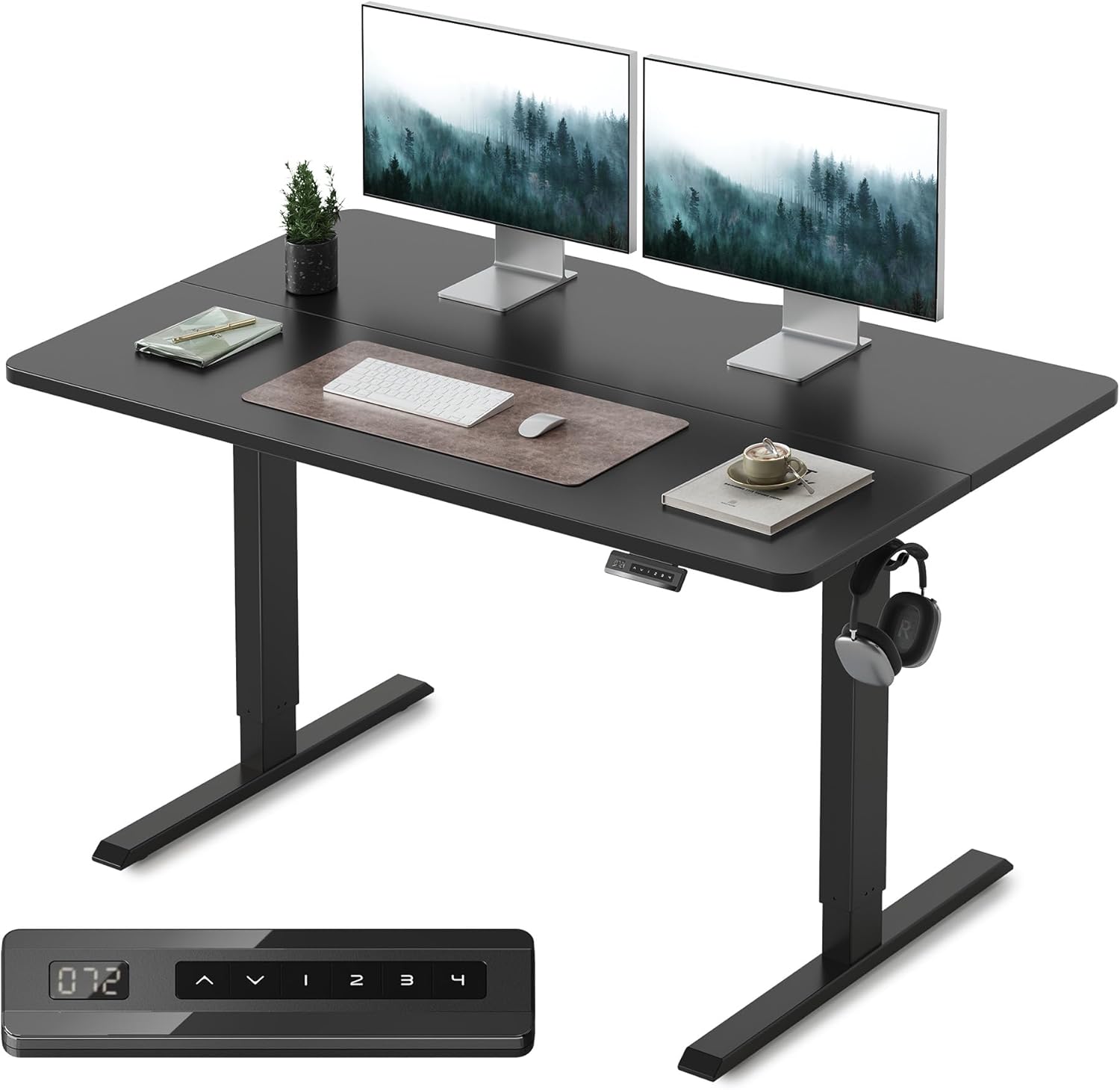 FEZIBO Standing Desk, 48 × 24 Inches Electric Height Adjustable, Sit and Stand Up, Computer Office Desk with Splice Board, White Frame/Maple TOP