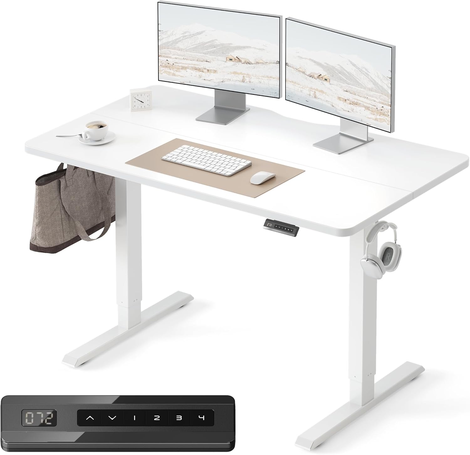 FEZIBO Standing Desk, 48 × 24 Inches Electric Height Adjustable, Sit and Stand Up, Computer Office Desk with Splice Board, White Frame/Maple TOP