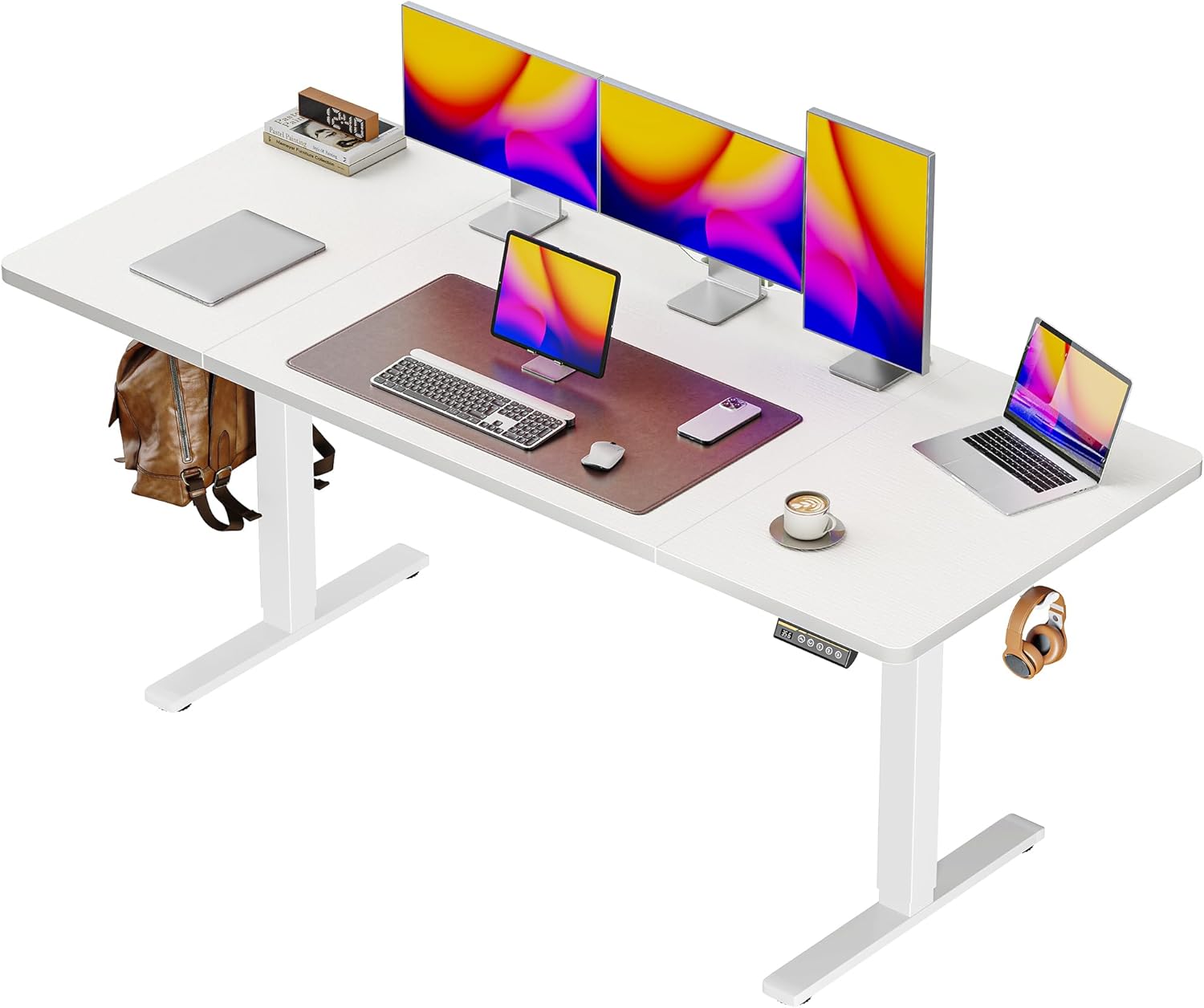 Huuger 63 x 28 Large Electric Standing Desk, Height Adjustable Computer Desk, 27.6" Deep Desktop, Stand up Gaming Office Table with 2 Hooks, 3 Preset Heights, for Home Office, Black