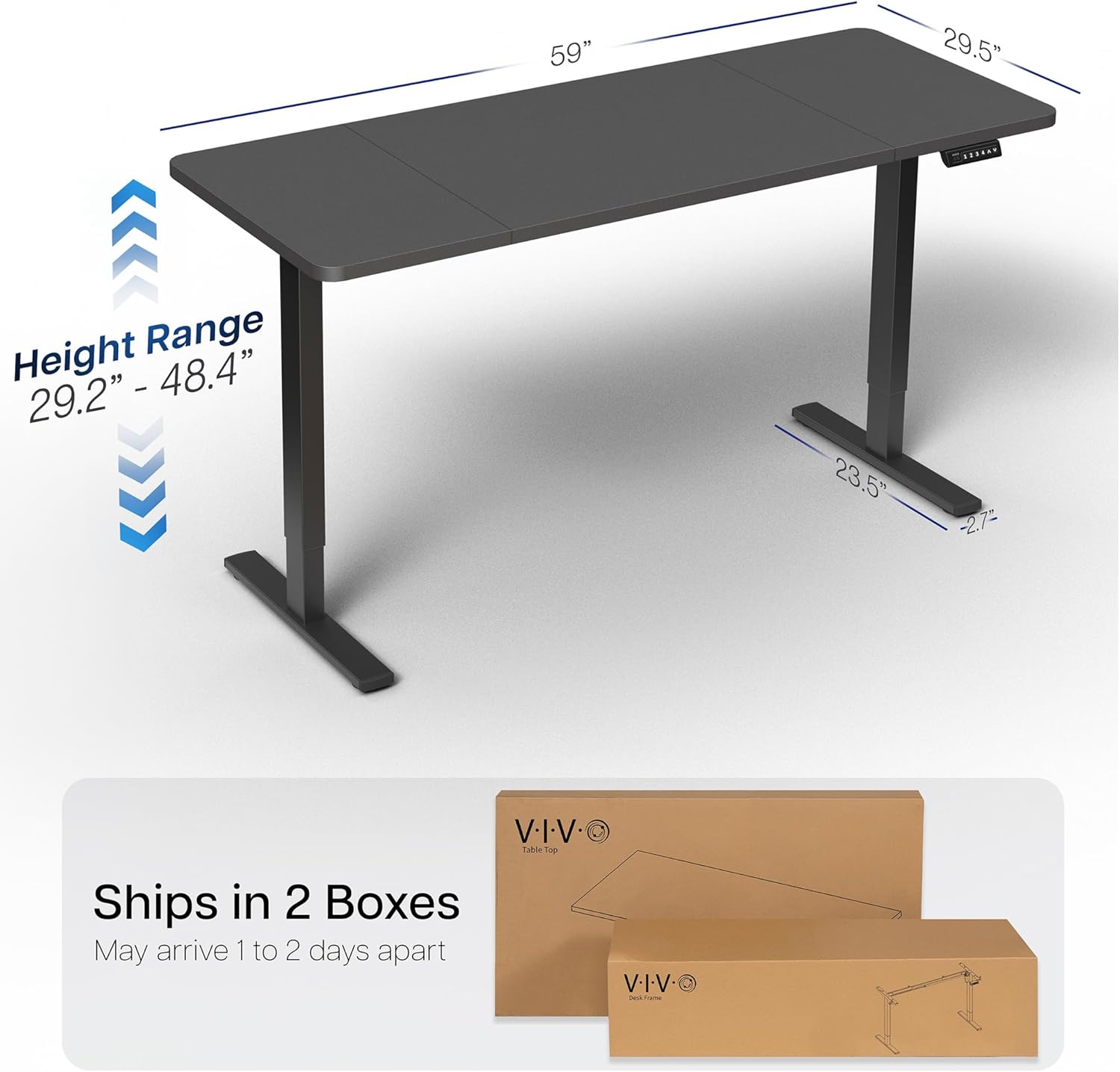 VIVO Electric 60 x 30 in Standing Desk, Memory Height Adjustment, 1B Series, Holds 220 lbs, Black Top Black Frame, DESK-KIT-1B6B-30