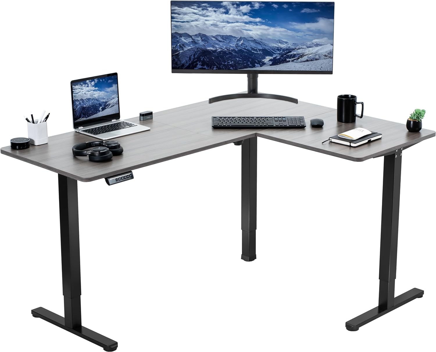 VIVO Electric Corner 63 x 55 inch L-Shaped Standing Desk, Memory Height Adjustment, Black Top Black Frame, DESK-E3CTB