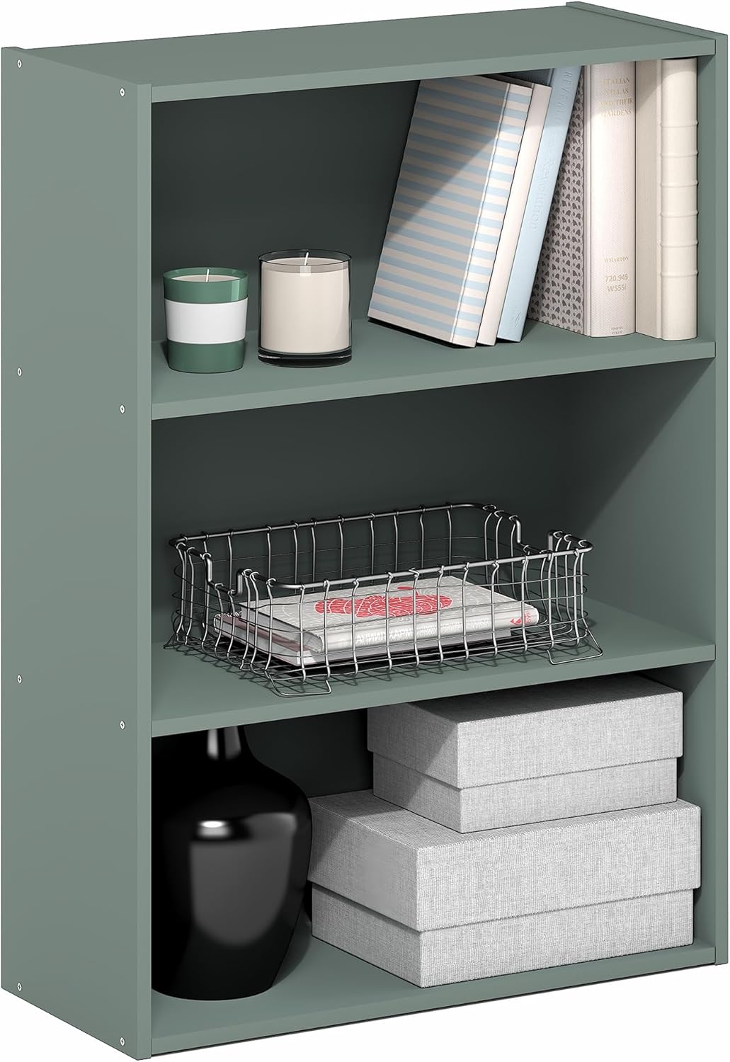 Furinno PASIR Book Shelf, 3-Tier Bookshelf, Bookcase, 9.7" x 23.7" x 31.5", for Living Room, Bedroom, Home Office, Blackwood