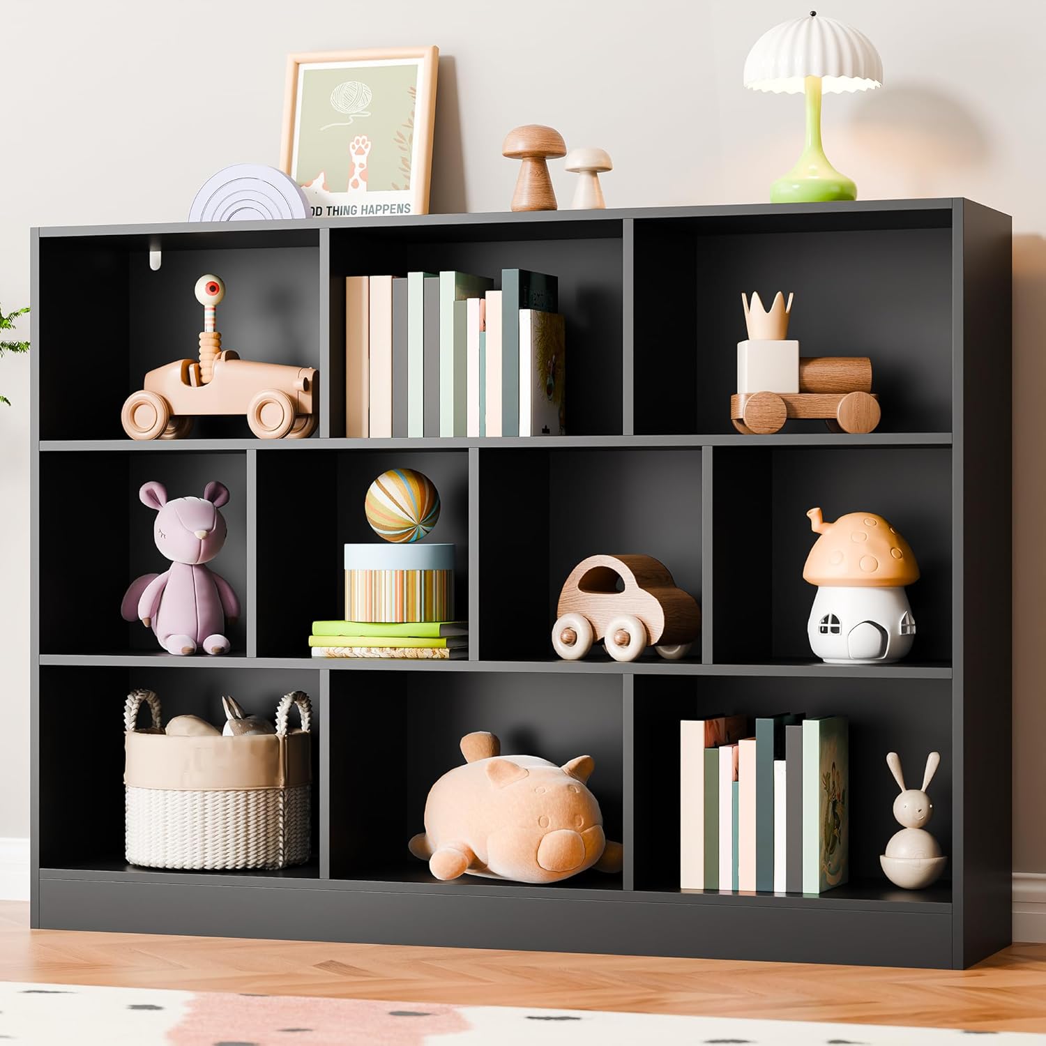 Cozy Castle Brown Bookshelf, 3-Tier Open Shelf Bookcase, 10 Cube Storage Organizer with Anti-Tilt Device, Freestanding Book Storage Shelves for Bedroom, Living Room