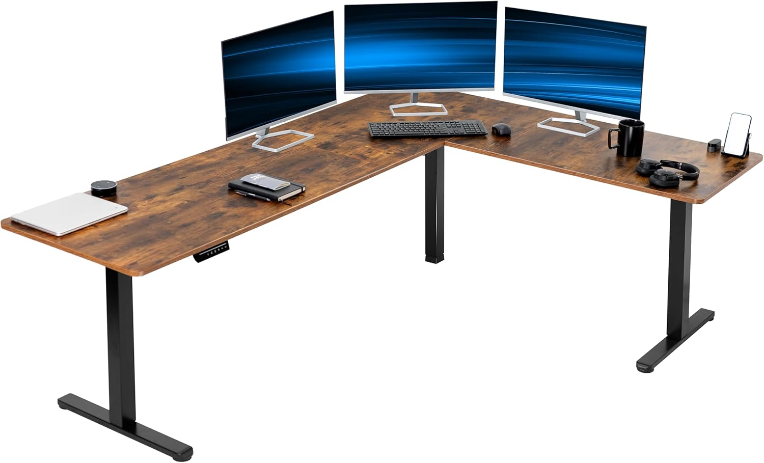 VIVO Electric Corner 63 x 55 inch L-Shaped Standing Desk, Memory Height Adjustment, Black Top Black Frame, DESK-E3CTB