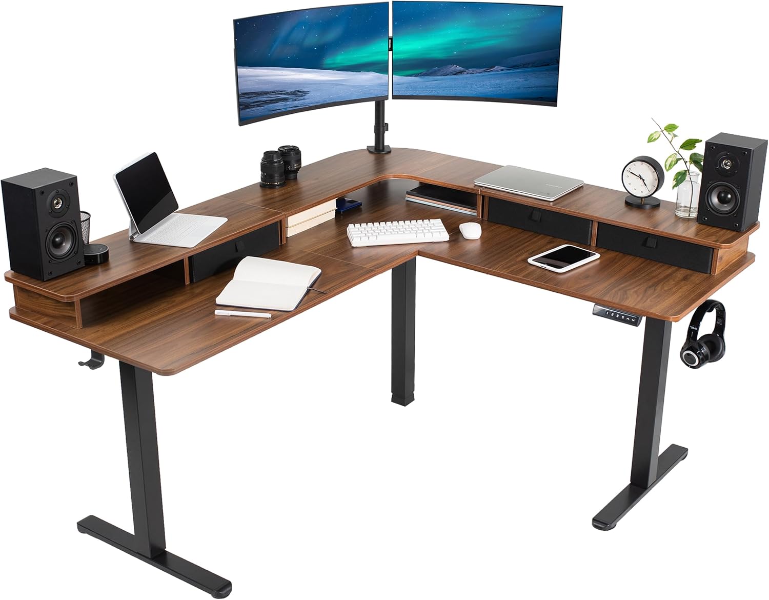 VIVO Electric Corner 63 x 55 inch L-Shaped Standing Desk, Memory Height Adjustment, Black Top Black Frame, DESK-E3CTB