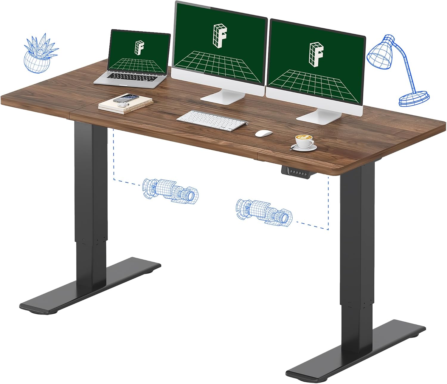 FLEXISPOT One-Piece Electric Standing Desk, 60 x 24 Inches Adjustable Desk with Seamless Desktop, Memory Controller Height Adjustment (Black Frame + Black Desktop, 2 Packages)